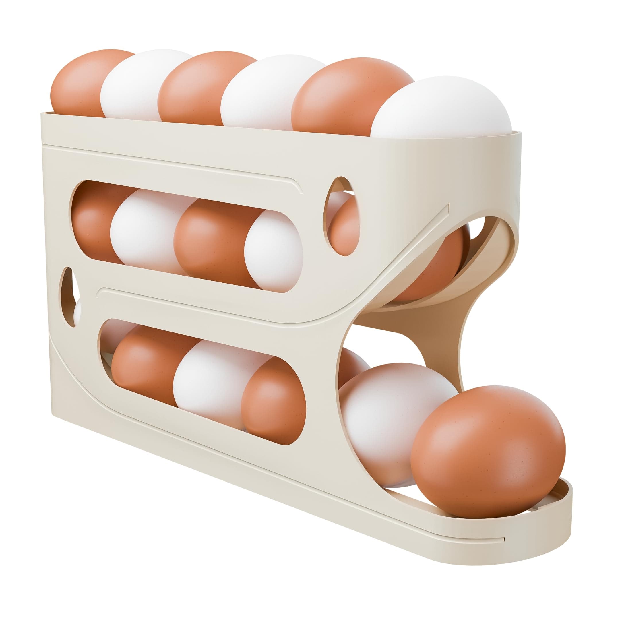 TEX_RO Rolling Egg Holder For 18-24 Eggs/Lemon Dispenser,Space-Saving And Durable Storage Solution With Gravity Three Layer Plastic Egg Dispenser, Storage Rack Ideal Use Fridge And Pantry
