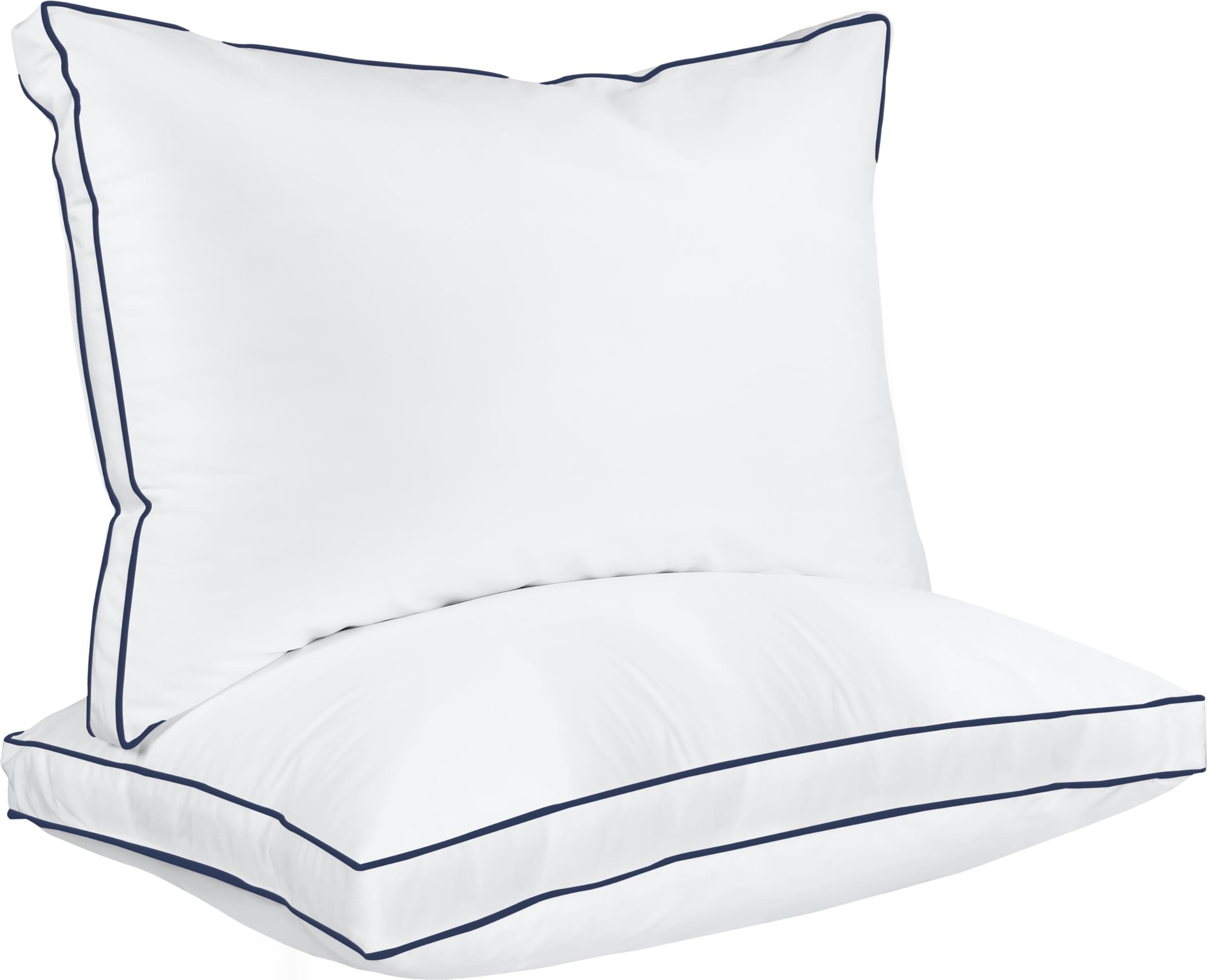 Bed Pillows for Sleeping King Size (Navy/White) Set of 2, Soft & Fluffy Pillow with Down Alternative Filling, Cooling, Hotel Quality, Gusseted Pillow for Back, Stomach or Side Sleepers