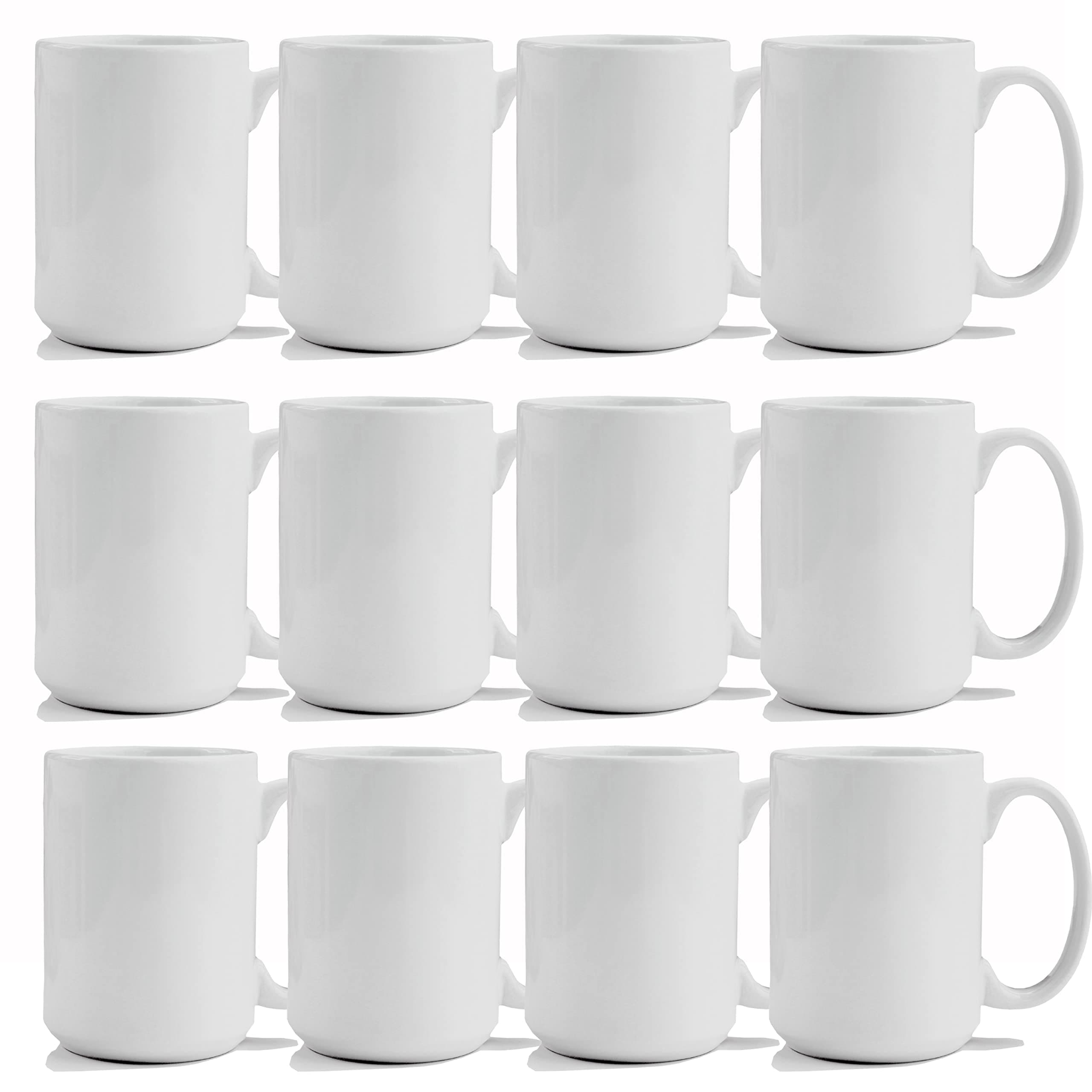 TANGLONG Sublimation Mugs 15 oz, Sublimation Blanks, Bulk Coffee Mugs,White Cups for Coffee,Latte, Soup, Milk, Hot Cocoa Set of 12