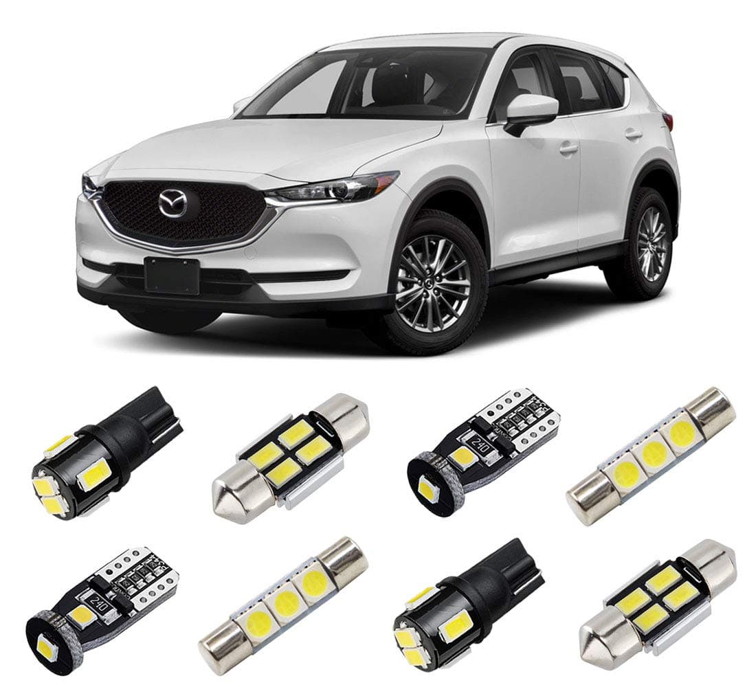 White Interior LED Lights Kit for Mazda CX-5 2013 2014 2015 2016 2017 2018 2019 2020 2021 2022 Super Bright 6000K LED Interior Light Bulbs Package + License Plate Lights and Install Tool