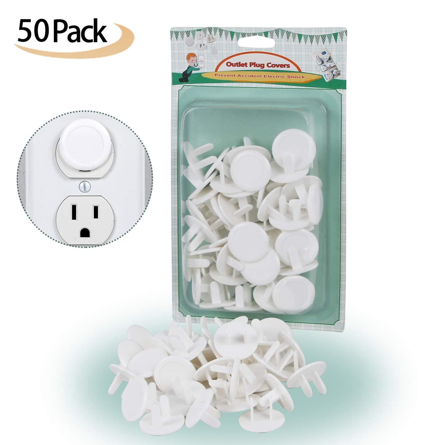 TGML Outlet Plug Covers (50 Pack), Childproof Electrical Outlet Socket Covers for Home and Office, Protect Your Baby, White