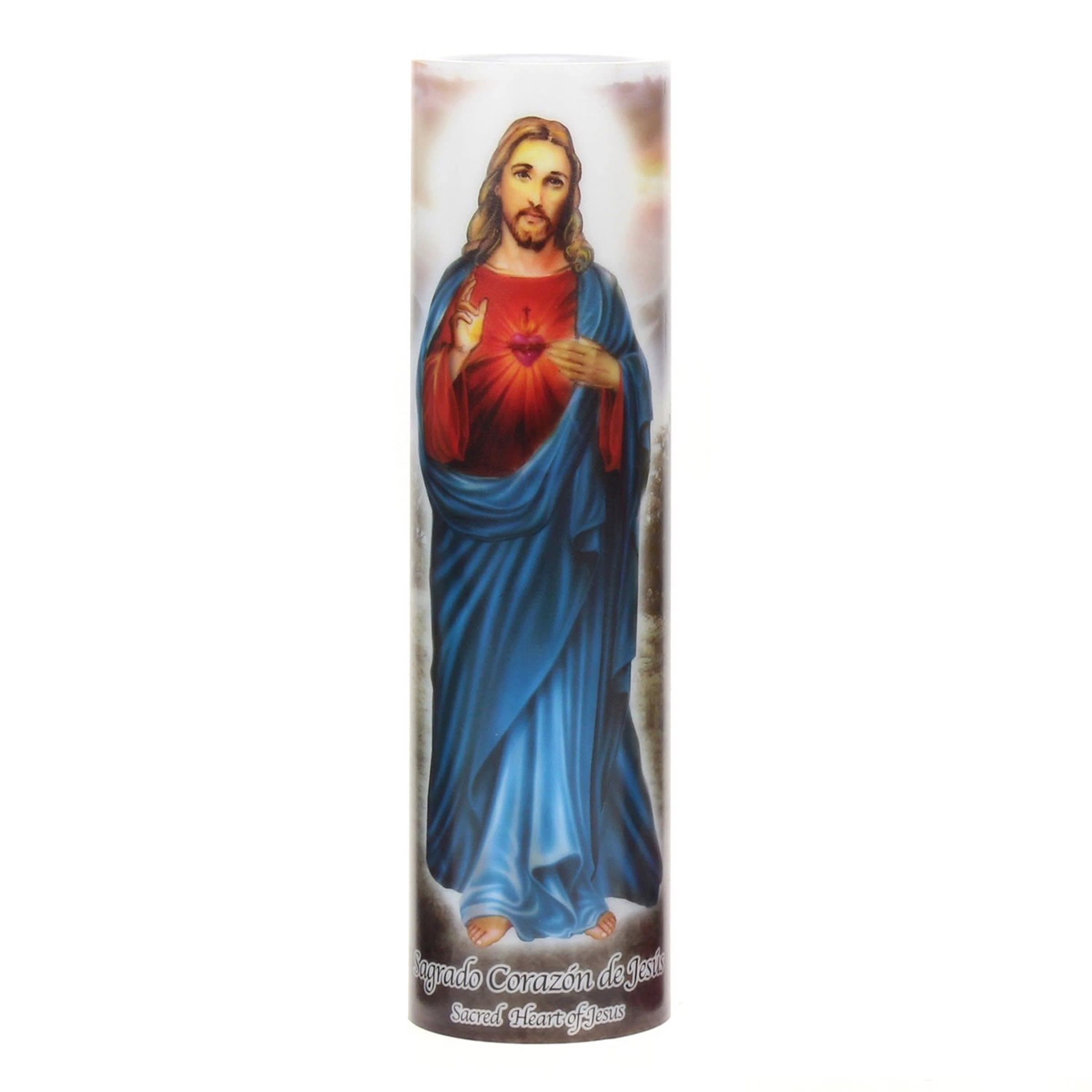 Jesus Flameless LED Devotional Prayer Candle with Automatic Timer, Unique Religious Decoration for Home, Office, or Place of Worship 8 Inches
