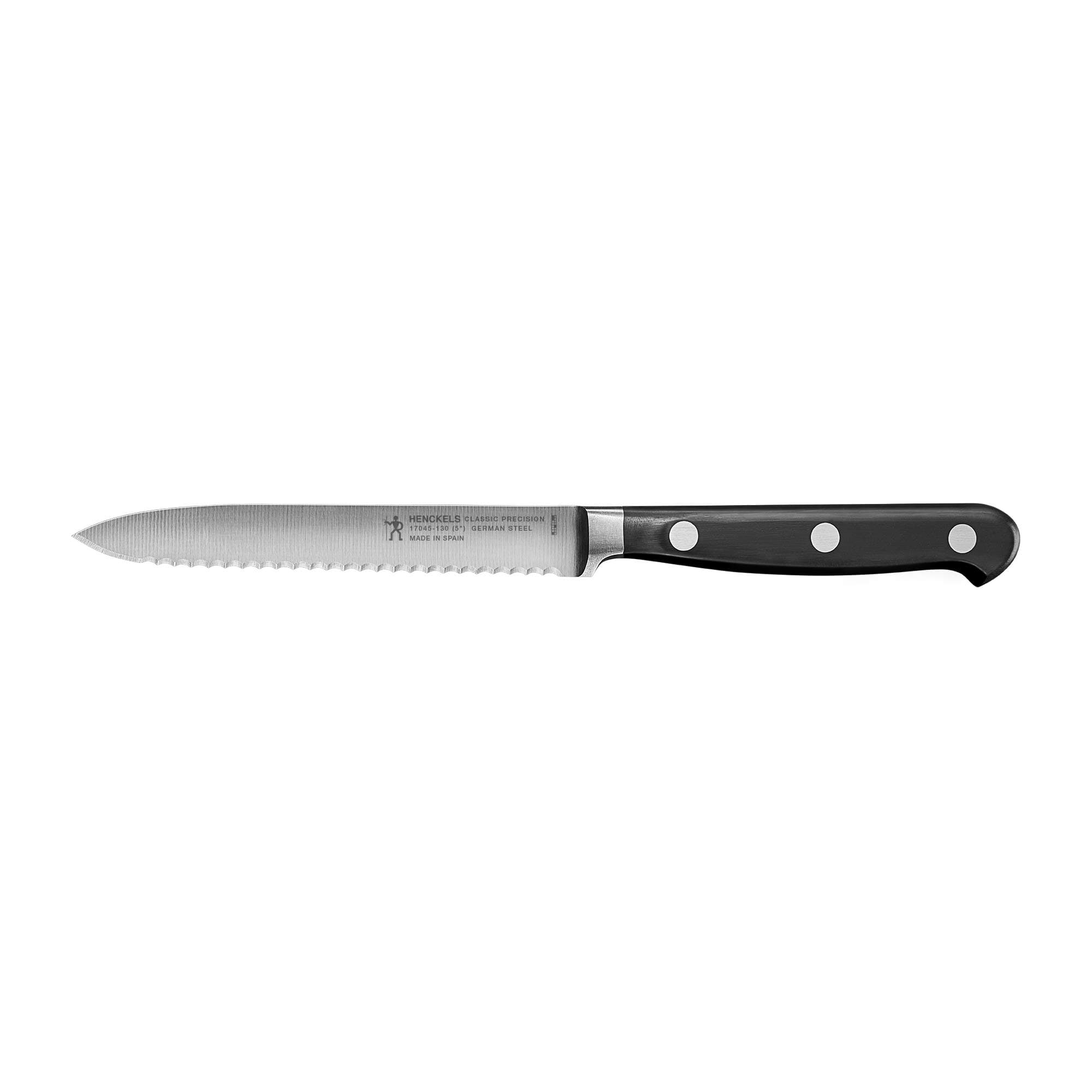 Classic Precision Razor-Sharp 5-inch Serrated Utility Knife, Tomato Knife, German Engineered Informed by 100+ Years of Mastery