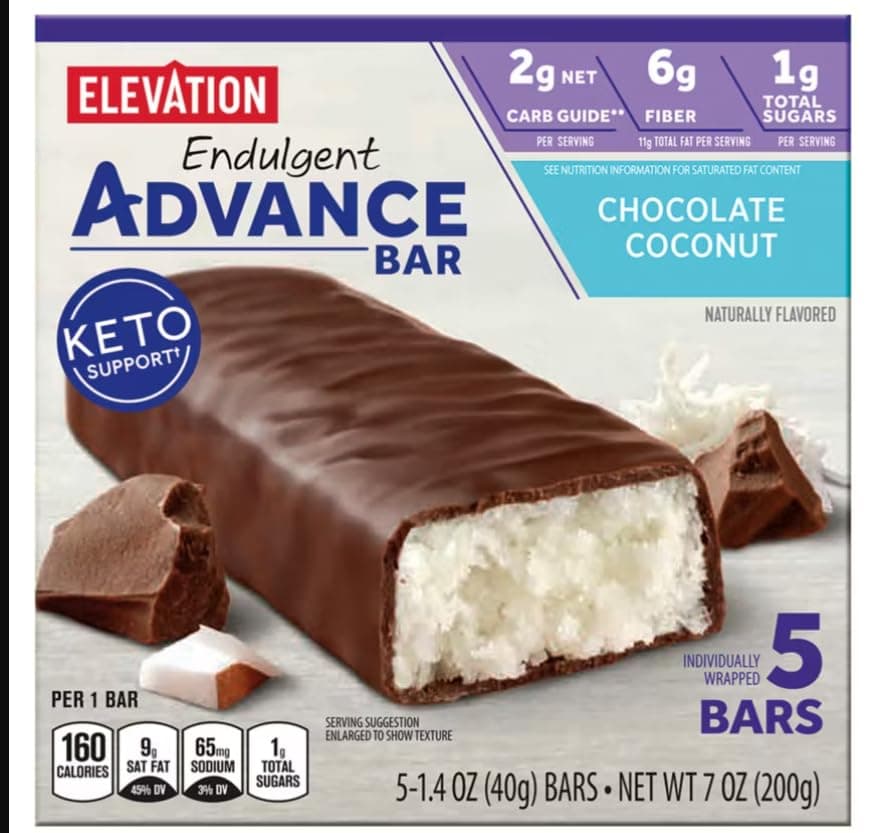 Generic ELEVATION Chocolate Coconut Endulgent Advance Bars, 5 count