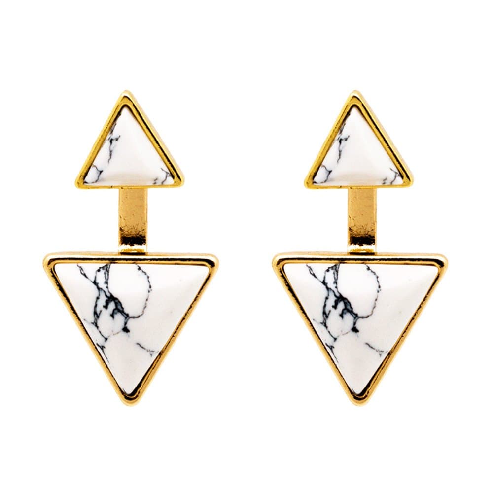 Duo Triangle Marble Ear Jacket Earring in White