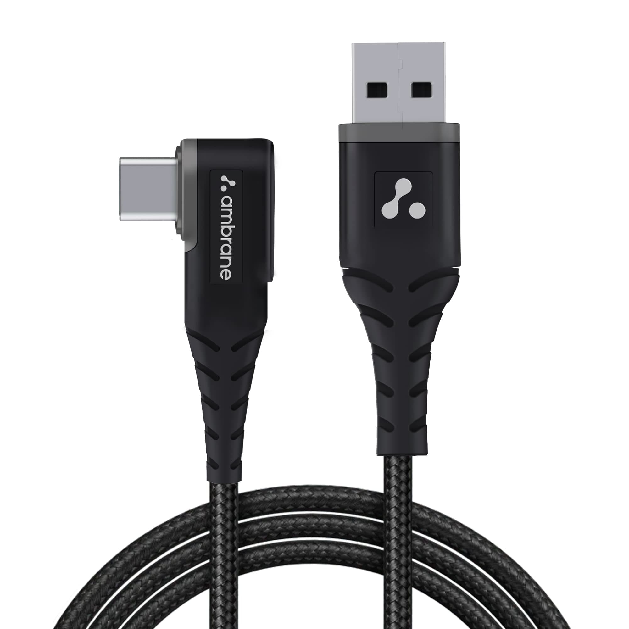 - Ambrane Type C Mobile Charging Cable 3A Fast Charging, 1M, L Shaped Braided Cable, 480Mbps Data Transfer for Smartphones, Tablets, Laptops & Other Type C Devices (ABLC10, Black)