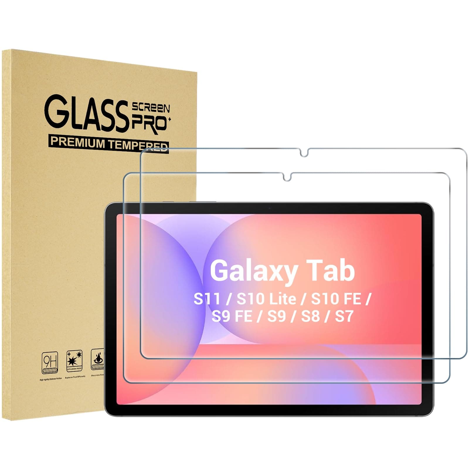 ProCase 2 Pack Screen Protector for Tablet Galaxy Tab S11/ Tab S10 Lite/Tab S10 FE 2025/Tab S9 FE 10.9"/ Tab S9 2023/ Tab S8 2022/ Tab S7 2020 11", Hardness Tempered Glass Screen Film Guard
