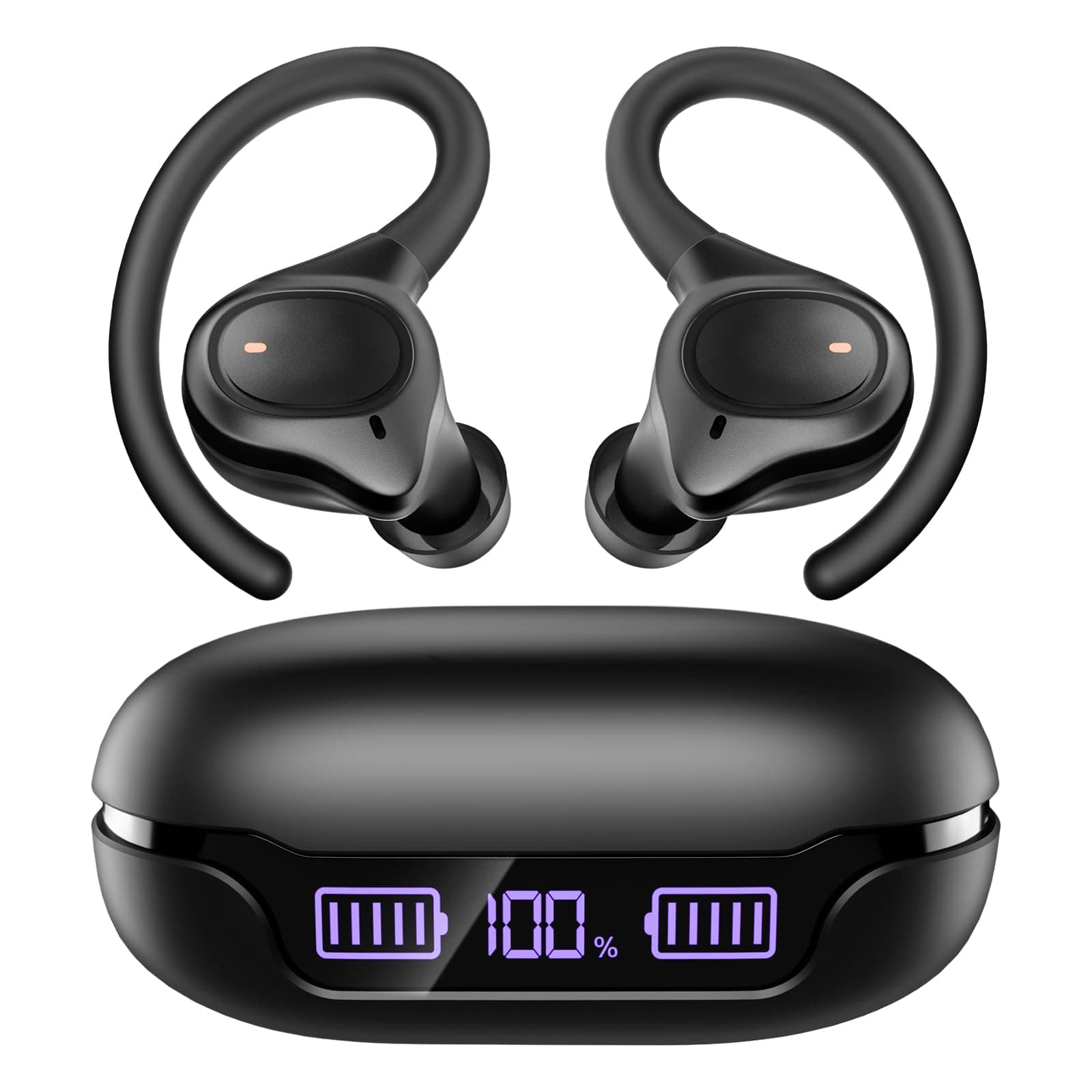 True Wireless Earbuds - Secure Fit Earhooks for Small Ear, Bluetooth Headphones for iPhone, IPX7 Waterproof, 40H Playtime, Ideal for Sports and Workouts (Black)