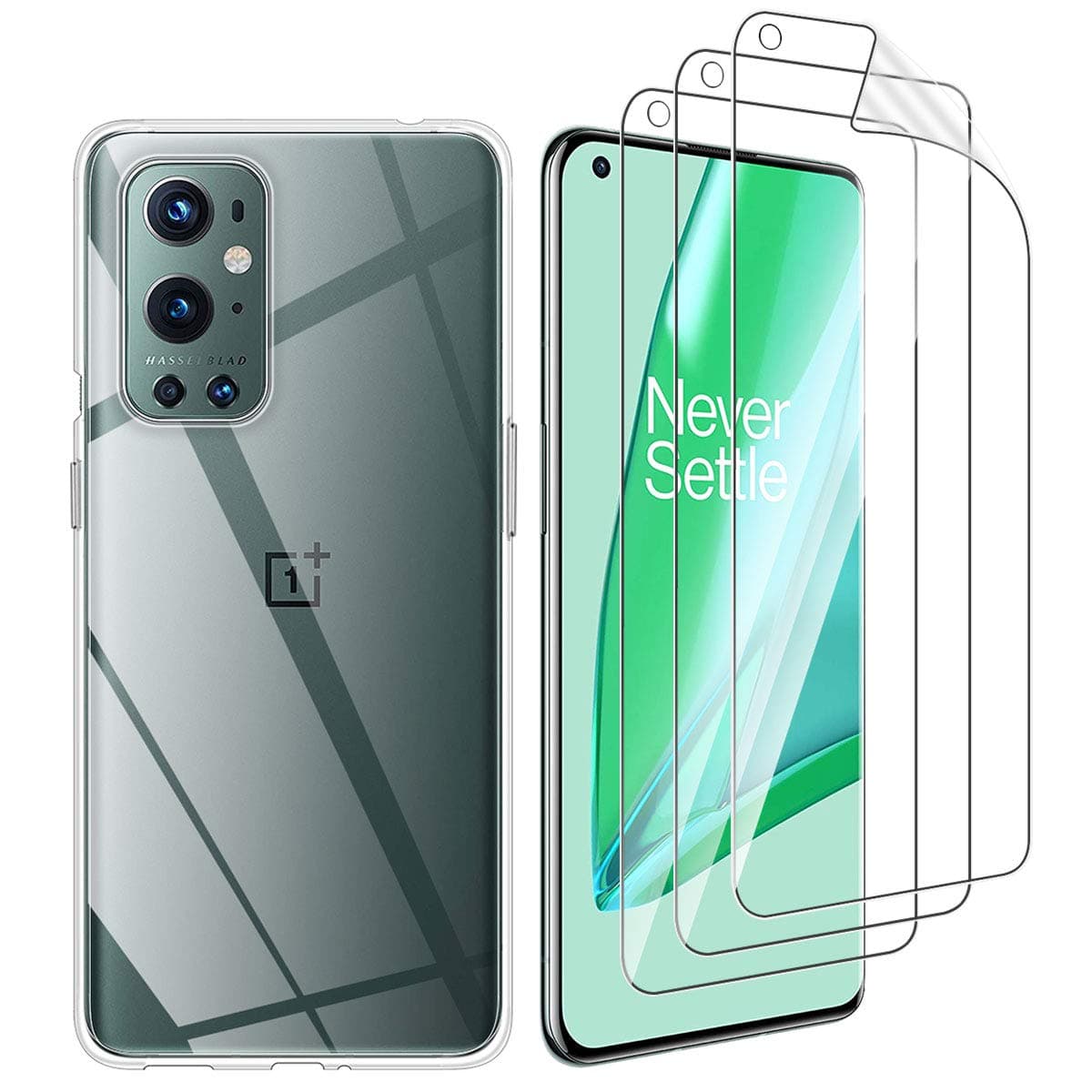 ELYCO Compatible with OnePlus 9 Pro 3 Pack Flexible TPU Film Screen Protector + Case, [Support Fingerprint Unlock] Bubble-Free Screen Protective Film, Crystal Clear Anti-fall Soft Ultra Slim Cover