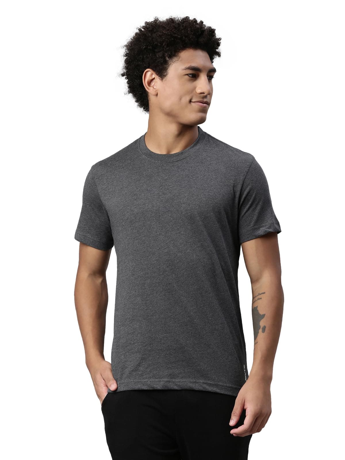 025 Men's Premium Soft Cotton Solid T-Shirt - Round Neck, Short Sleeves with Side Branding (Pack of 1)