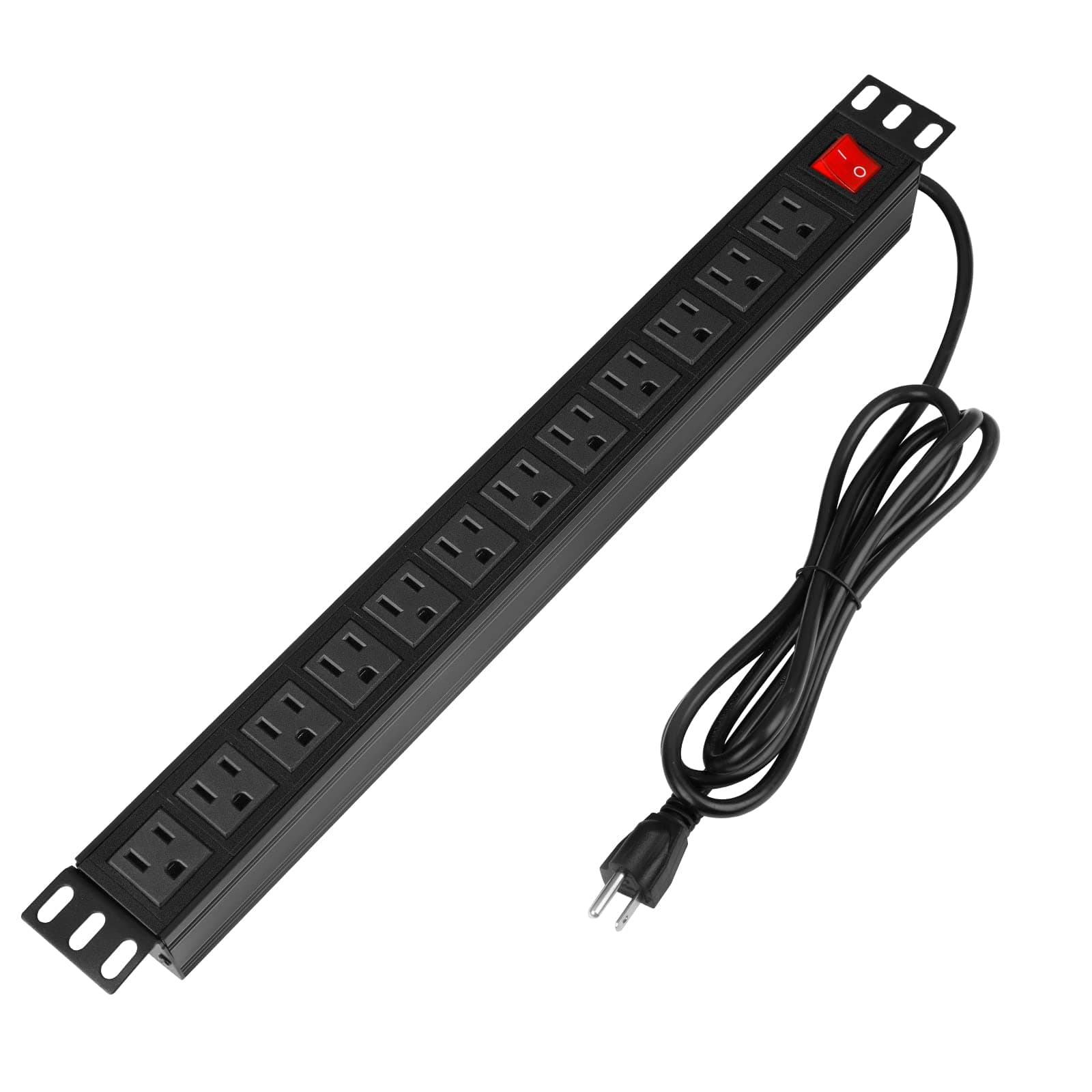 BTU Power Strip Surge Protector Rack-Mount PDU, 12-Outlet Power Strip with Switch, Metal Mountable Heavy Duty for Server Racks, Garage, Shop Workbench, Industrial Commercial Use (Black 6FT)