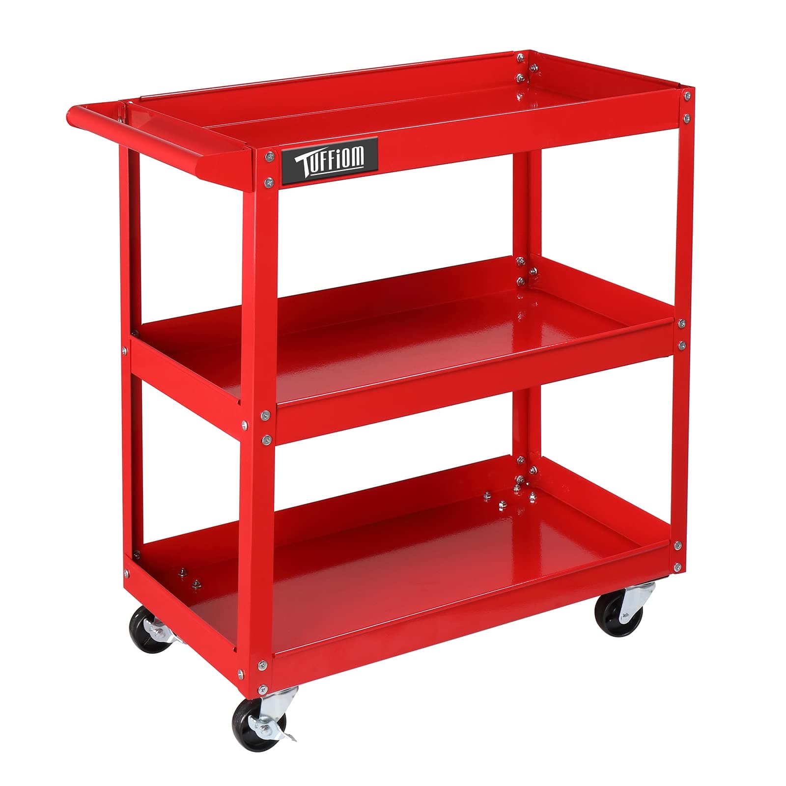 3 Tier Rolling Tool Cart, 330 Lbs Capacity, Red, 3 Shelves Steel Utility Cart for Garage, Workshop, Warehouse & Repair Shop