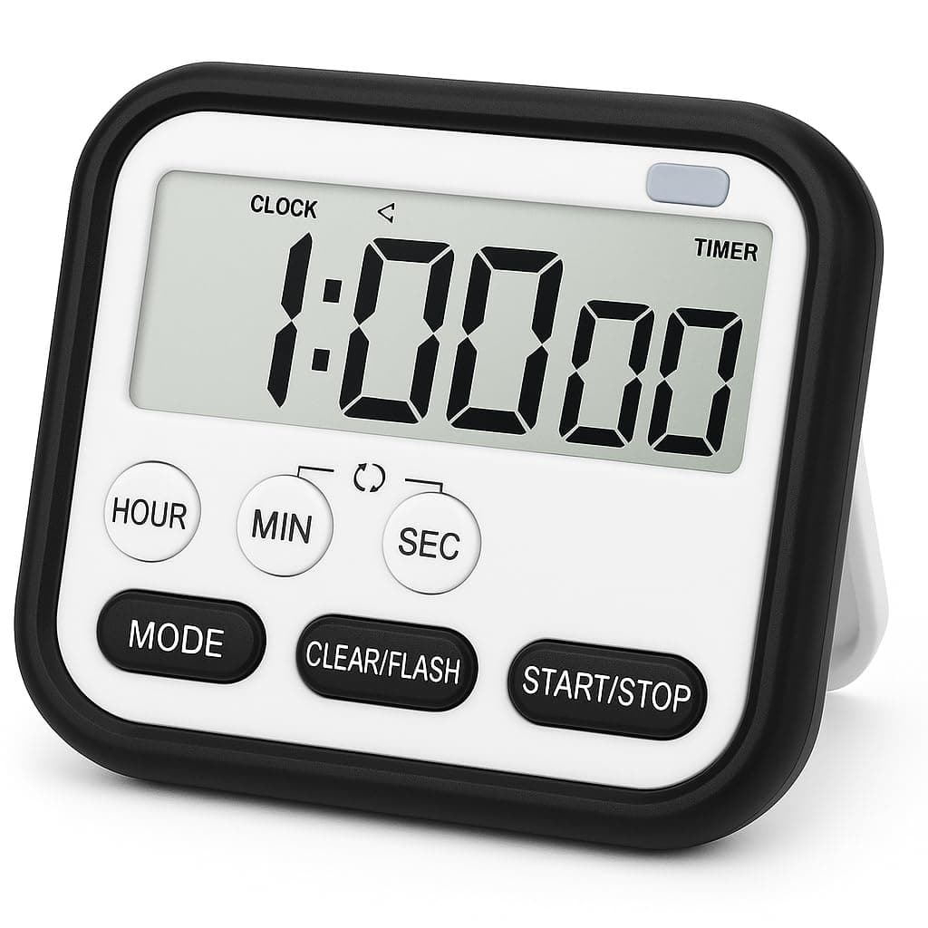 AERYS Digital Kitchen Timer and Stopwatch, Large LCD Display, 24-Hour Countdown, Loud Alarm Clock, Magnetic Back, Retractable Stand, Flashing Light, for Study, Cooking, Gym, Athlete, Office (Black)