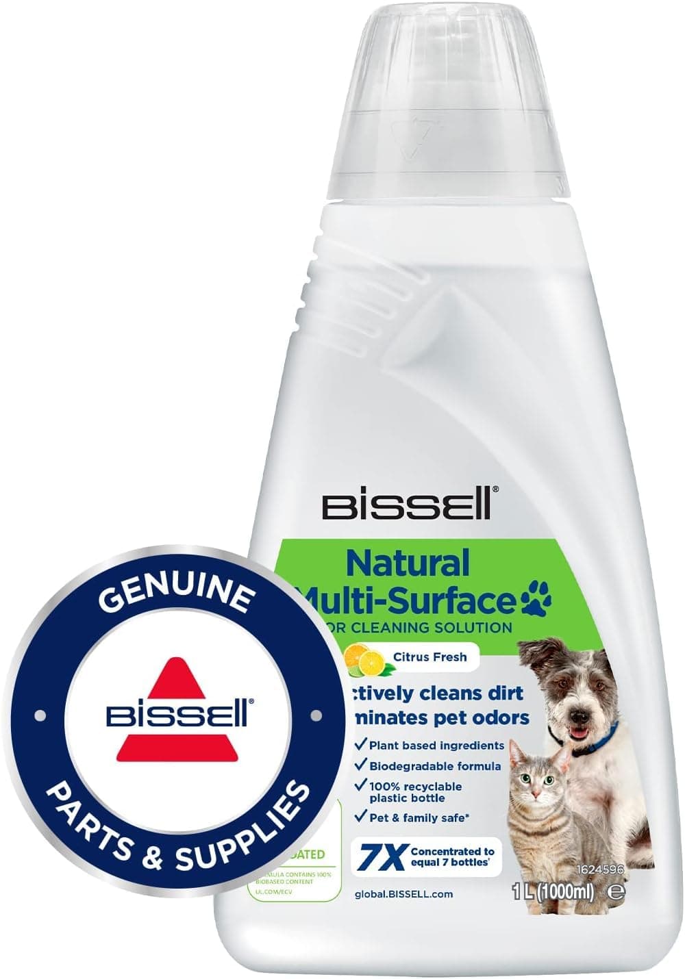 Natural Pet Multi-Surface Floor Cleaning Solution, For BISSELL CrossWave, 1L, Plant-based, pet-friendly formula for everyday cleaning on sealed hard floors, designed for homes with pets, 3122