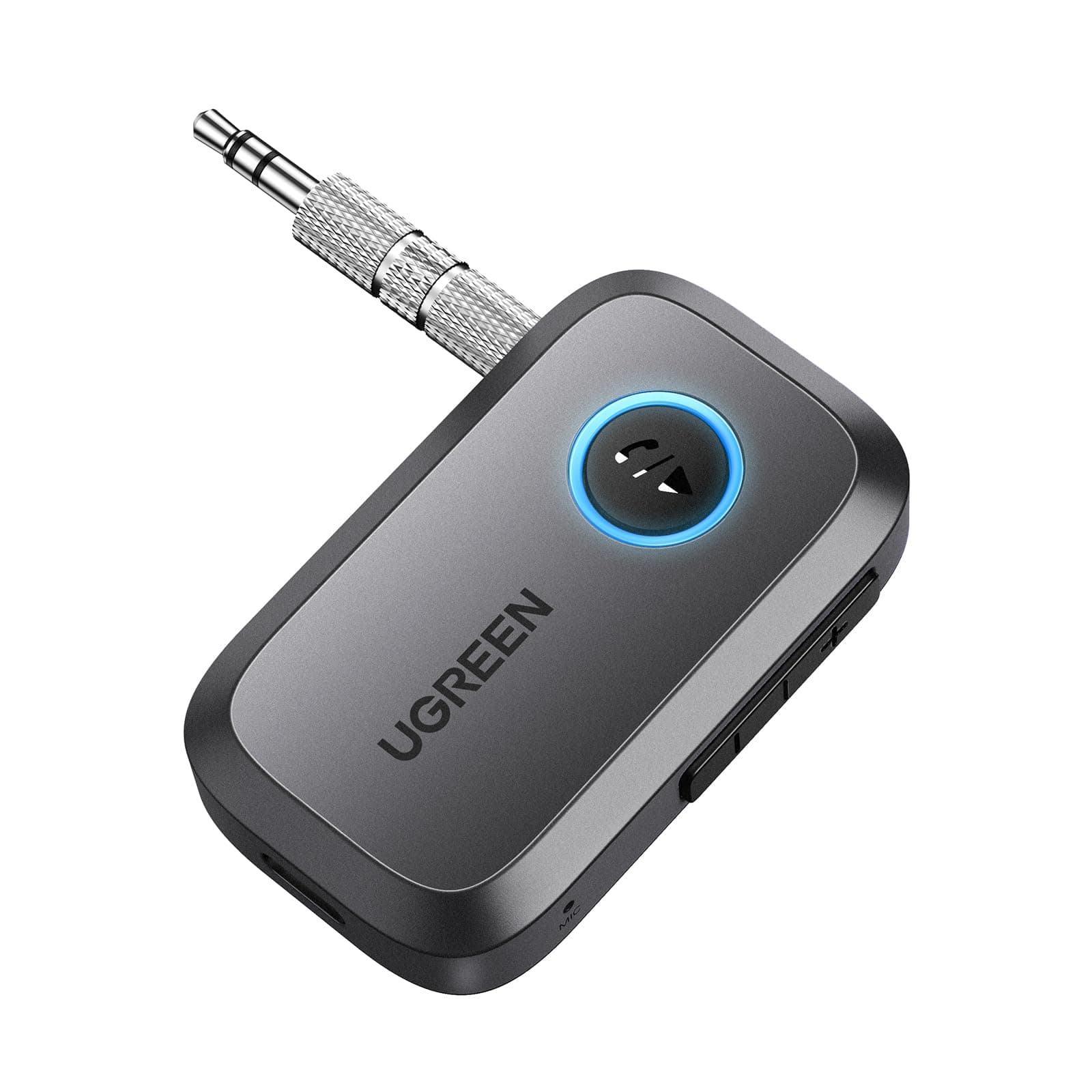 UGREEN AXU Bluetooth 5.4 Adapter for Car, Bluetooth Receiver for Home Stereo/Speaker/Wired Headphones, Bluetooth Car Receiver, Handsfree Call, Dual Device Connection, 15 Hour Playtime (Grey)