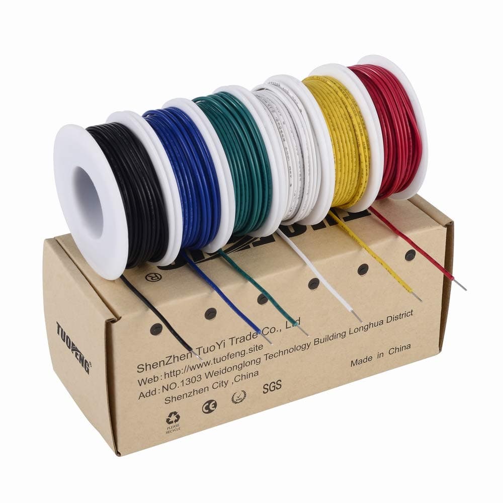 – TUOFENG 22 awg Solid Wire Solid Wires Kit-6 Different Colored 9 Meter spools 22 Gauge Jumper Wires Hook up Wire Kit
