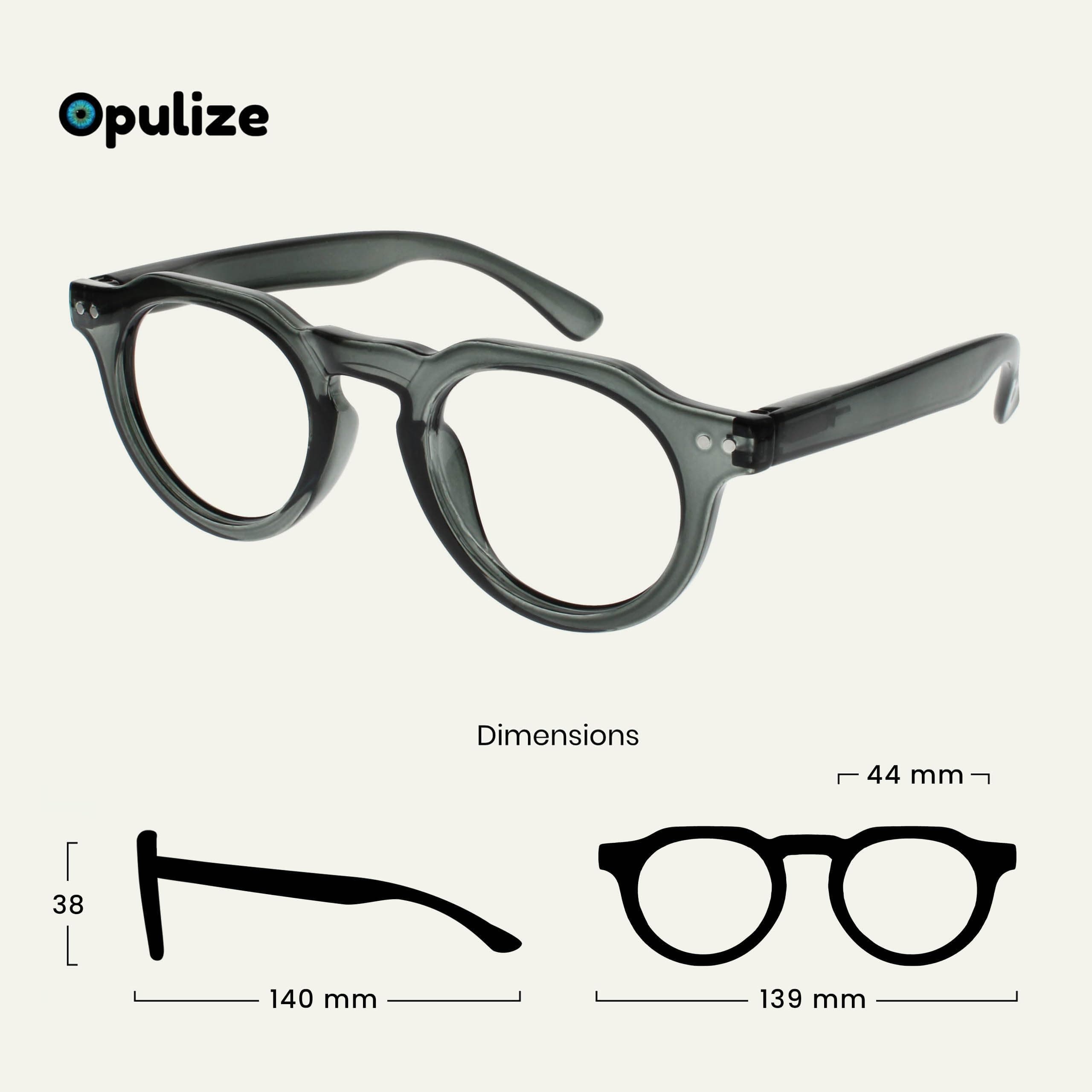 OPULIZE RIO Blue Light Blocking Reading Glasses - 2-Pack - Flat Top Frame - Green, Grey - Mens Womens - Spring Hinges - BB53-67 - +3.00