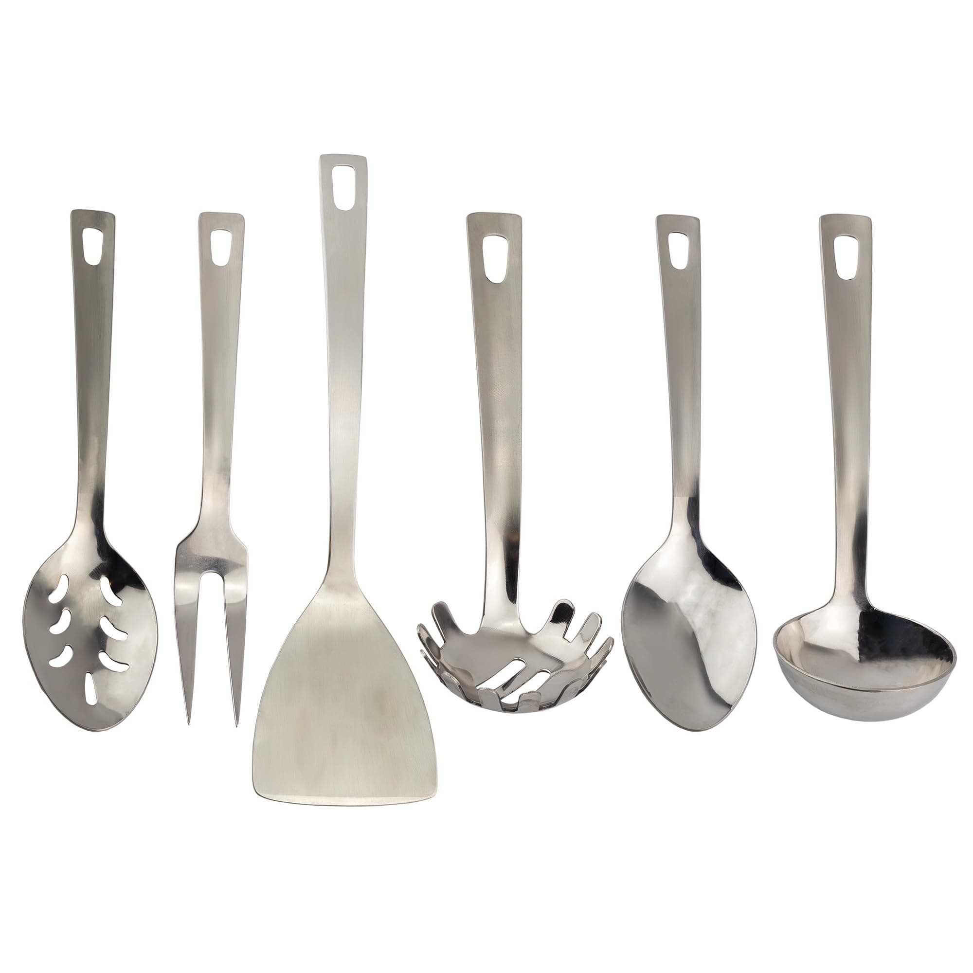 Darware Complete Serving Set (6-Piece, Silver); w/Pasta Server, Fork, Slotted Spoon, Ladle, & Cake/Casserole Server