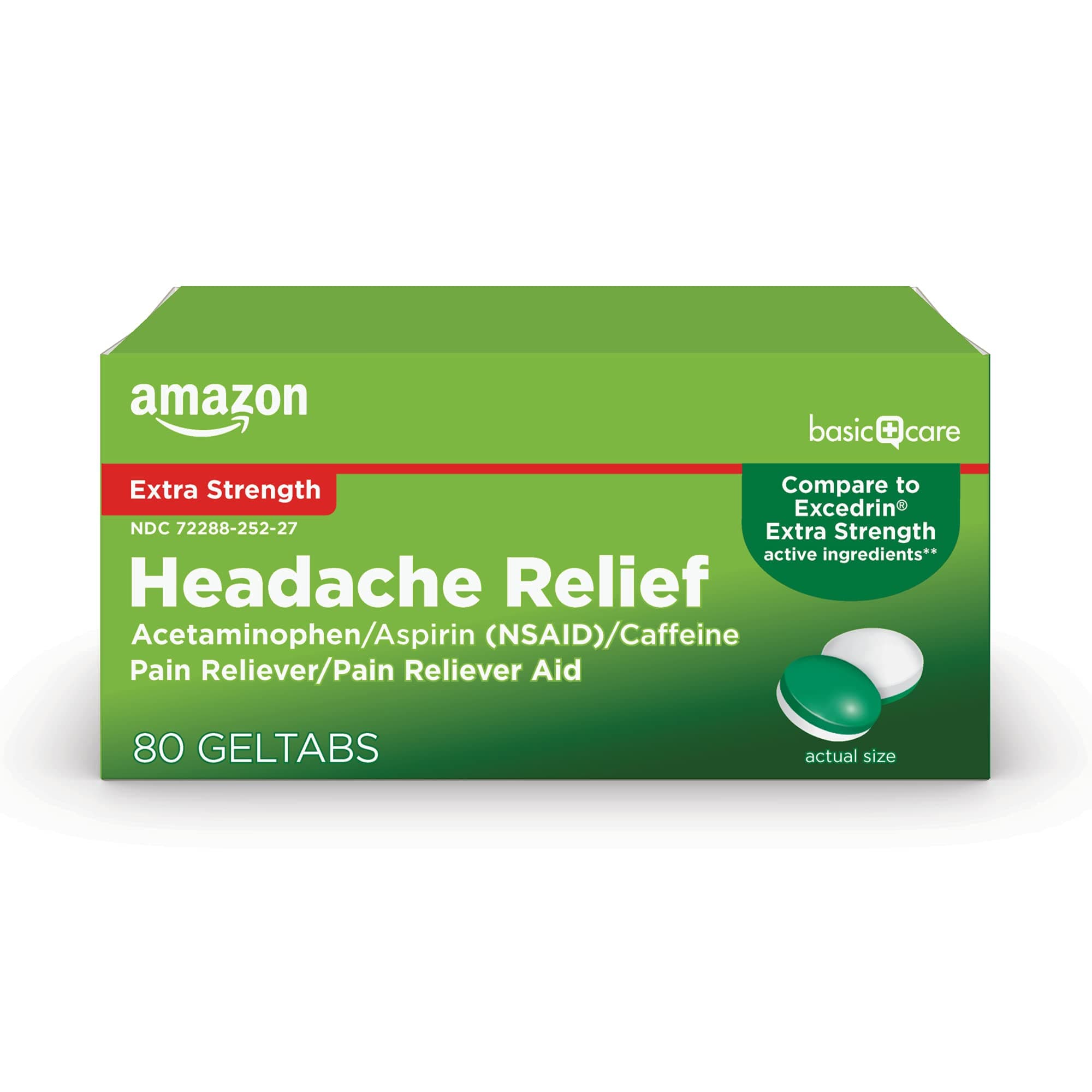 Amazon Basic Care Extra Strength Headache Relief Geltabs, Pain Reliever for Arthritis, Menstrual Pain and Cramps, 80 Count