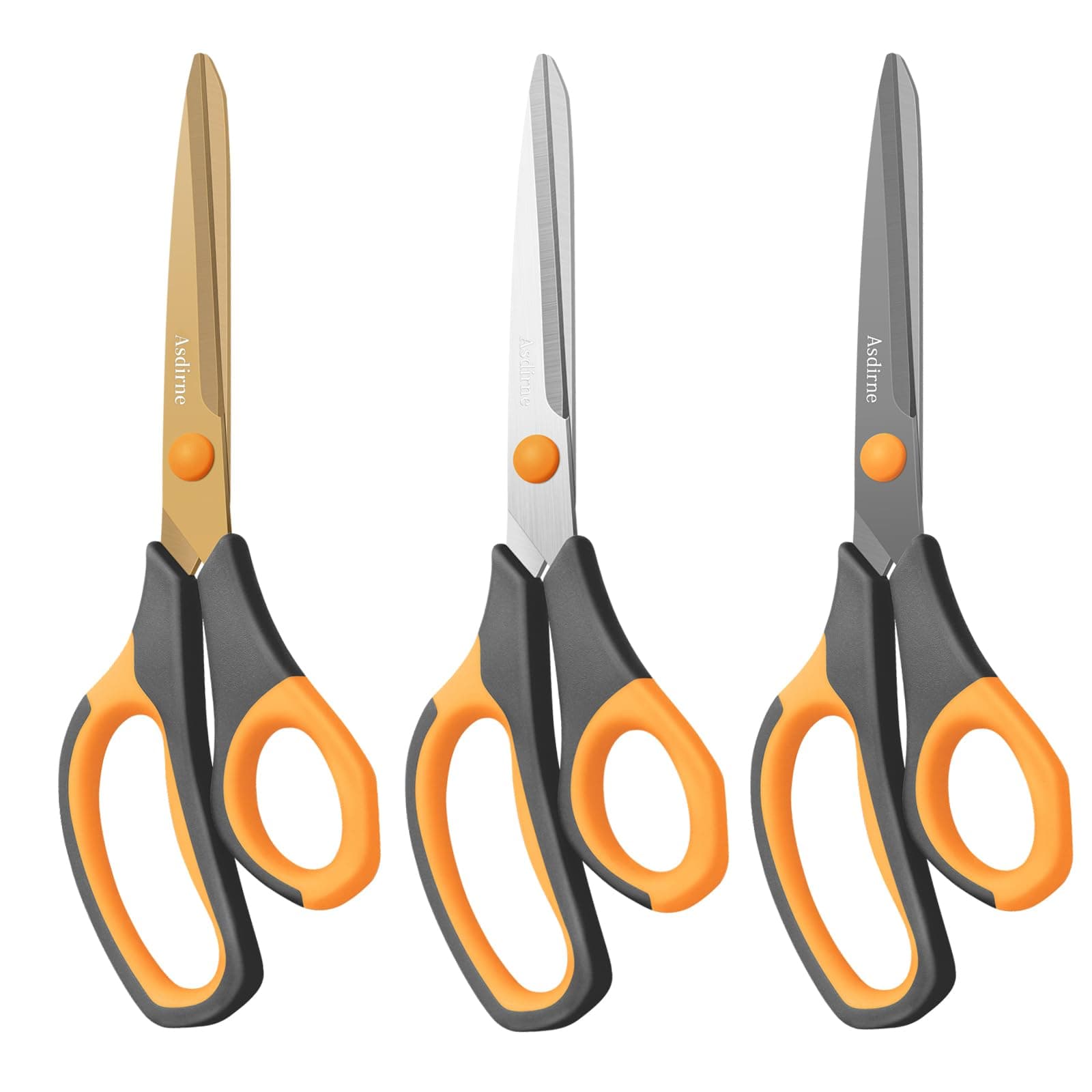 Titanium Coating Scissors, Premium All Purpose Scissors, Ultra Sharp Stainless Steel Blades, Comfortable Grip, Great for Craft, Office, School and Everyday Use, Black/orange, 21.8cm, Pack of 3