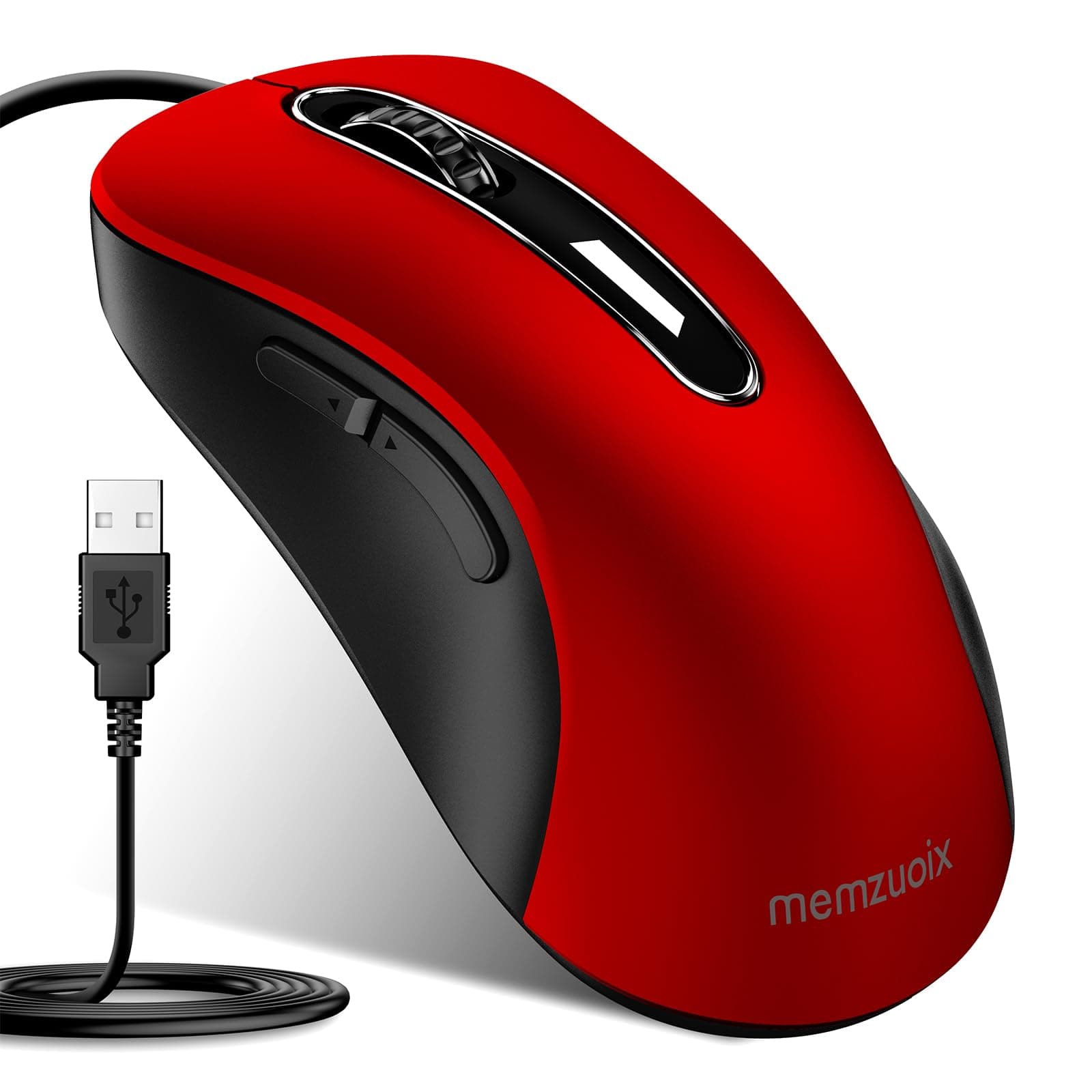 – memzuoix Wired USB Mouse – 1400 DPI Optical,5-Button Ergonomic Wired Computer Mouse with 5FT Cable – For Laptop, PC, Mac – Pomegranate Red