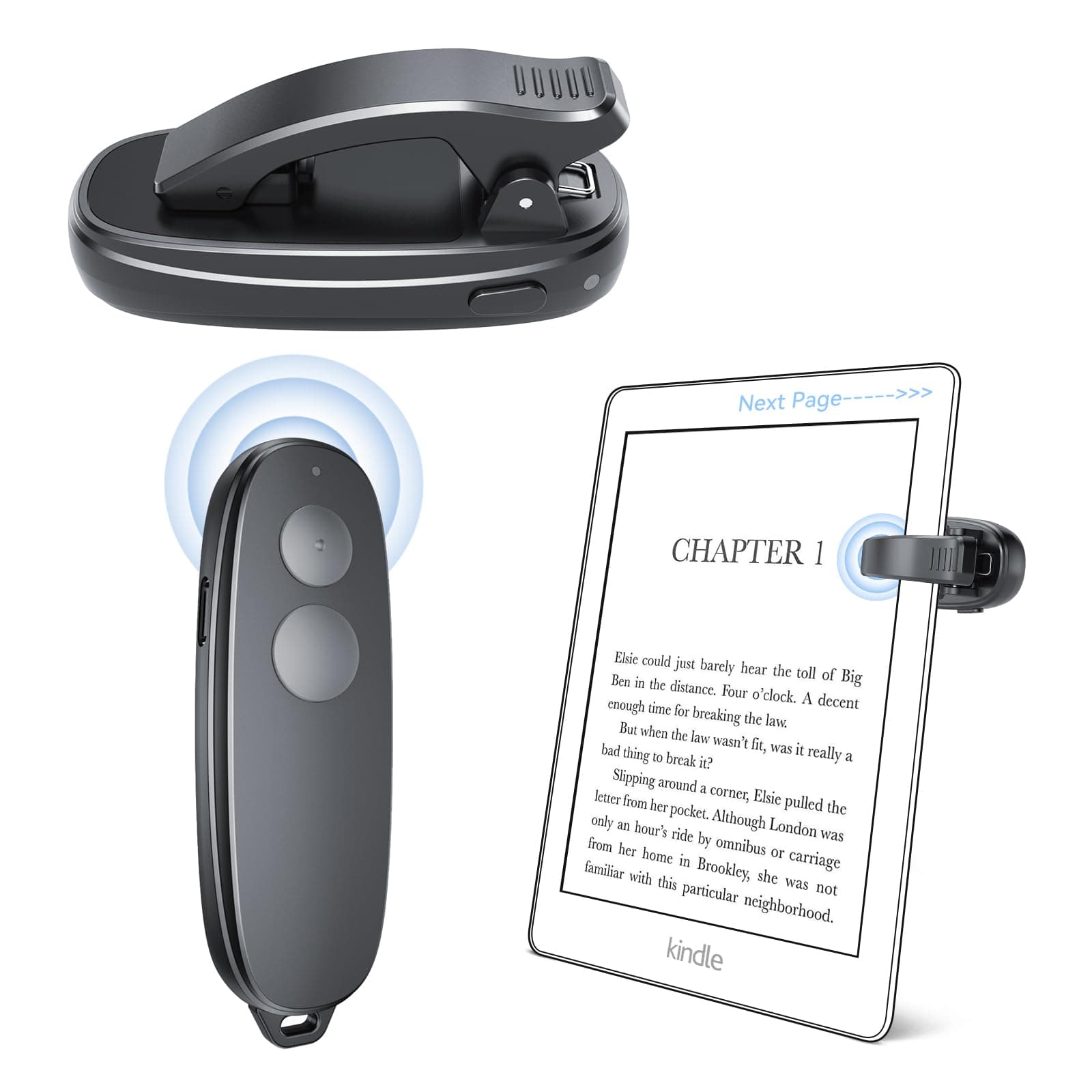 RF Remote Control Page Turner for Kindle: Page Turner Controller Clicker for Kindle Paperwhite Oasis Kobo eReaders iPad Android Tablets Reading Novels, Reading Accessories for Kindle