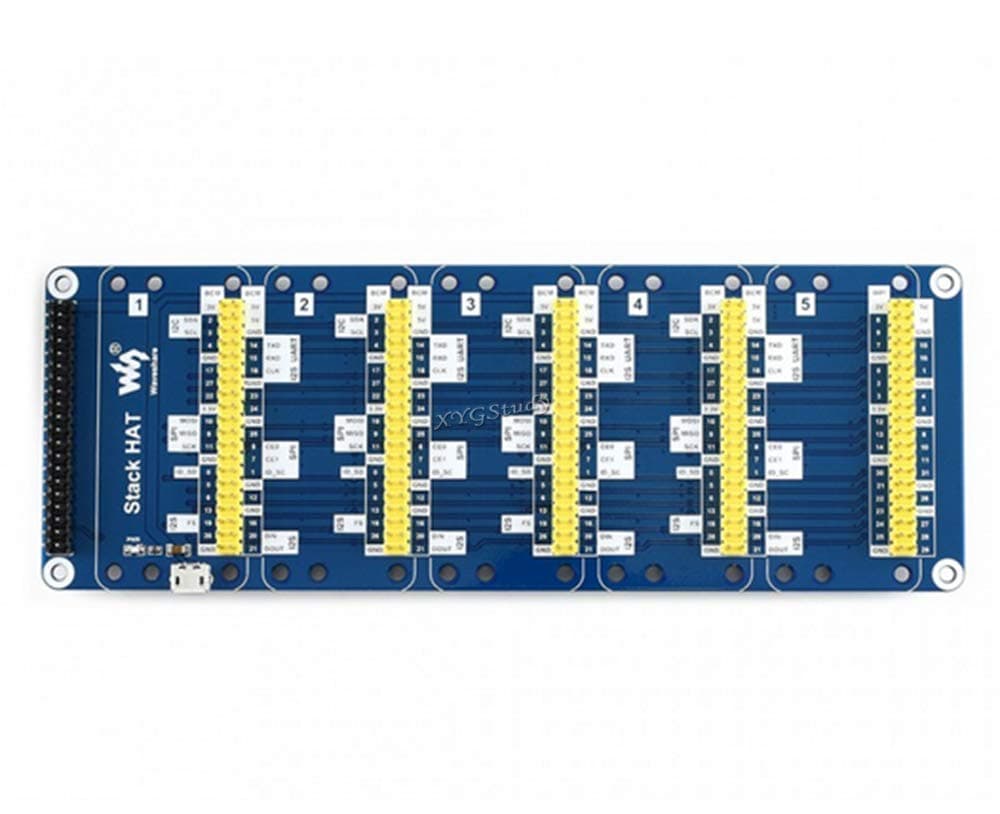 XYGStudy Stack HAT I/O Expansion Connector for Raspberry Pi, 5 Sets of 2x20 Pinheaders, Directly Pluggable, USB Power Port