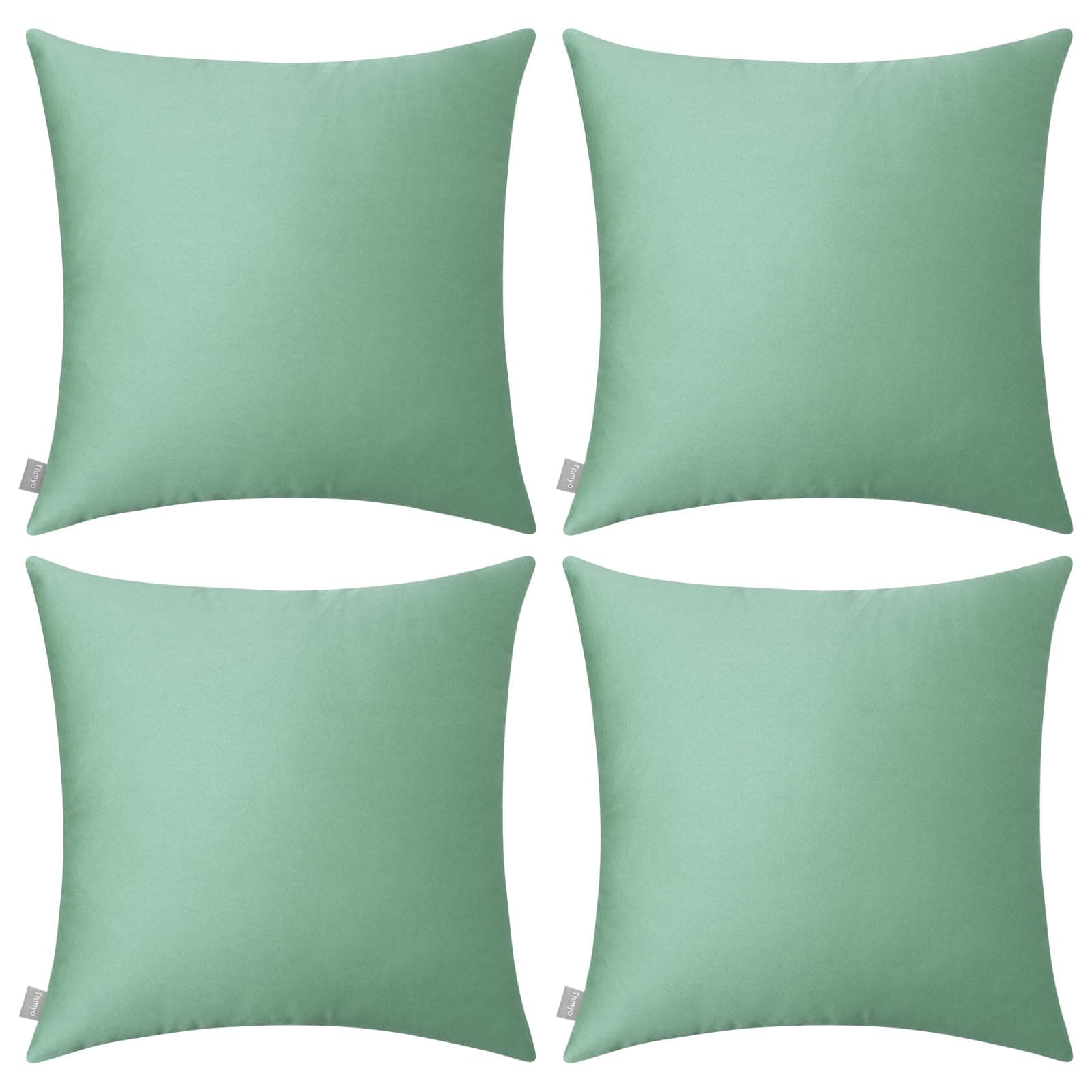 Thmyo 4-Pack 100% Cotton Comfortable Solid Decorative Throw Pillow Case, Square Cushion Cover Pillowcase Sublimation Blank Pillow Covers DIY Throw Pillowcase for Sofa(18x18 inch/ 45x45cm,Mist Green)