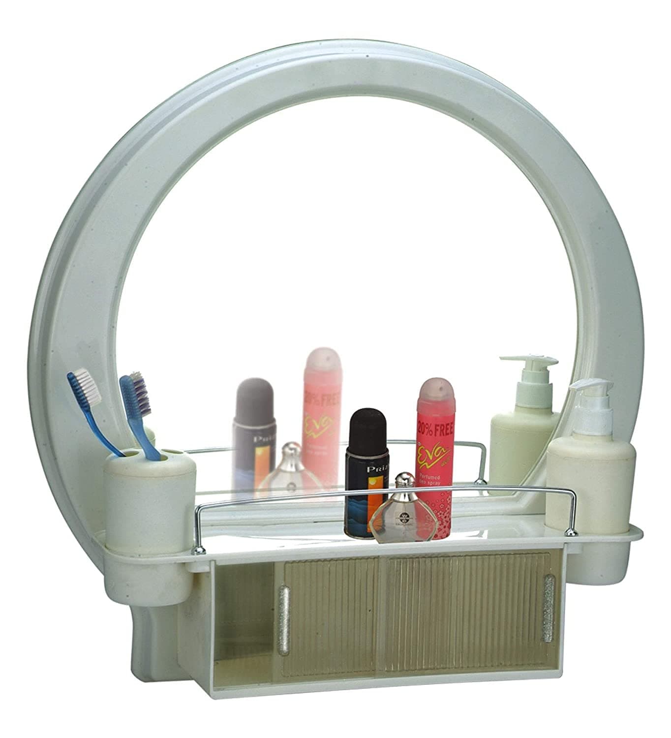 BRANCO Decor Designer Multipurpose Plastic Bathroom Cabinet with Mirror and Small Sliding 2 Door - White (Made in India).