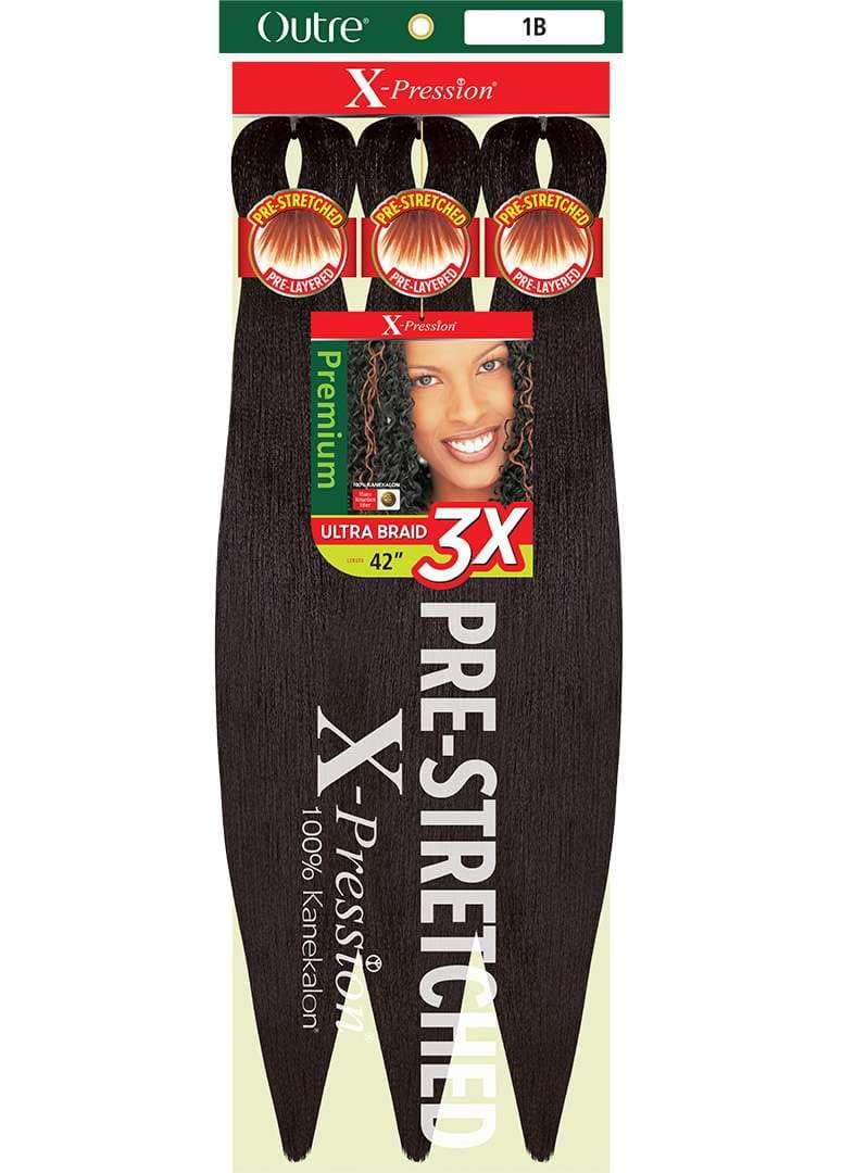 X-Pression Braid Pre Stretched Braid 42" 3X (5 Pack, OFF BLACK 1B)