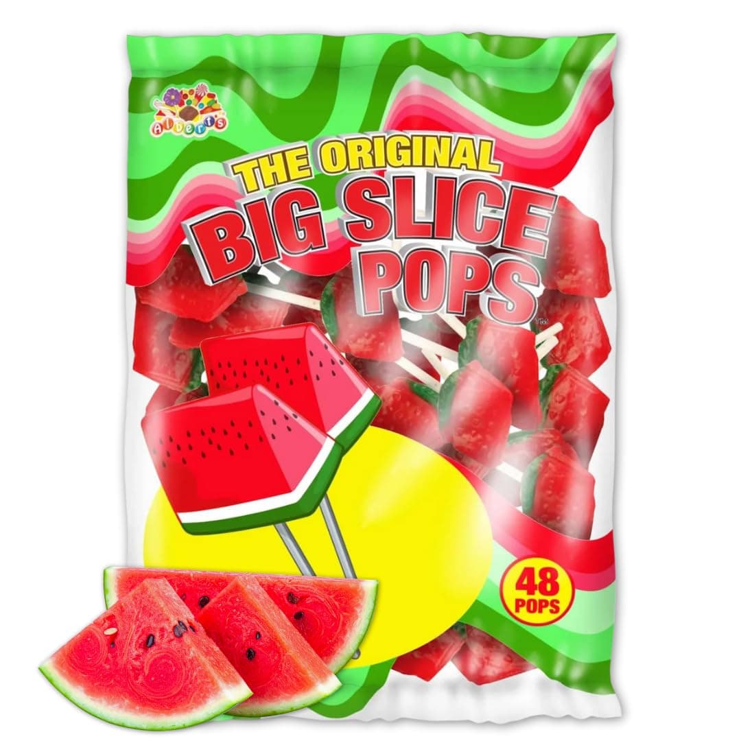 ALBERT’S Big Slice Watermelon Lollipops – 48 Count Bulk Pack | Juicy Tropical Flavored Candy Suckers Individually Wrapped for Parties, Events & Sharing