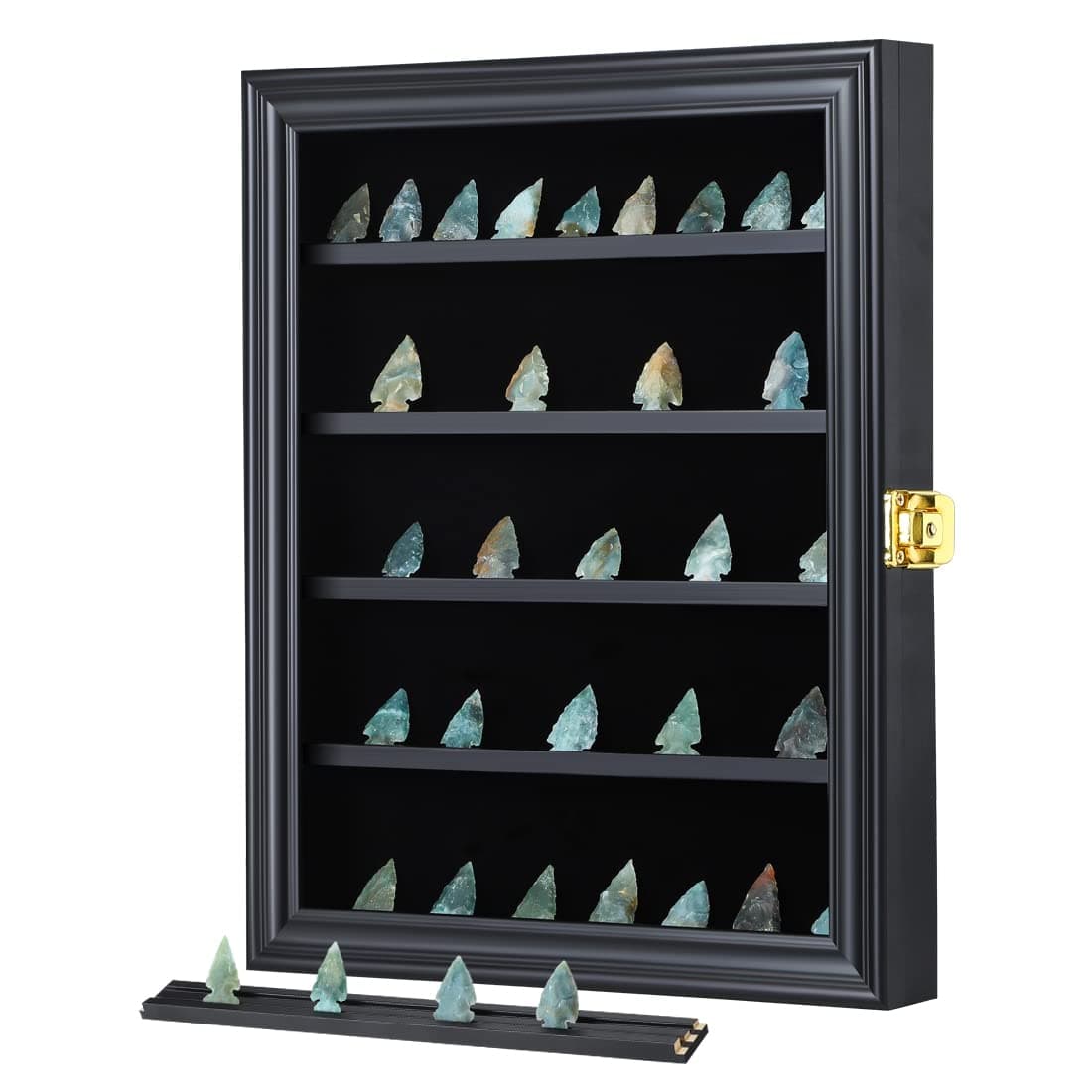 Arrowhead Display Case Native American Arrowhead Shadow Box Wall Mount Arrowhead Collection Display Cabinet with Uv Protection for Agate Opal Crystal Stone Arrowheads Spear Points Black Small