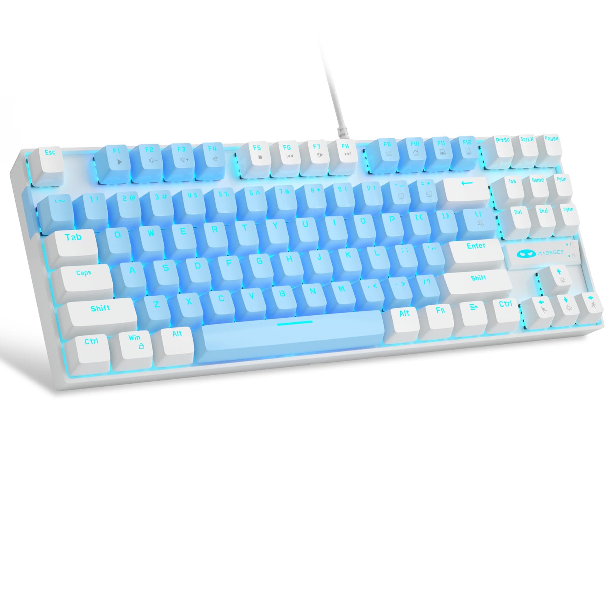 MageGee 75% Mechanical Gaming Keyboard Blue Switch LED Blue Backlight 87 Keys Compact TKL Wired Keyboard for Windows Laptop PC Gamer - Blue/White