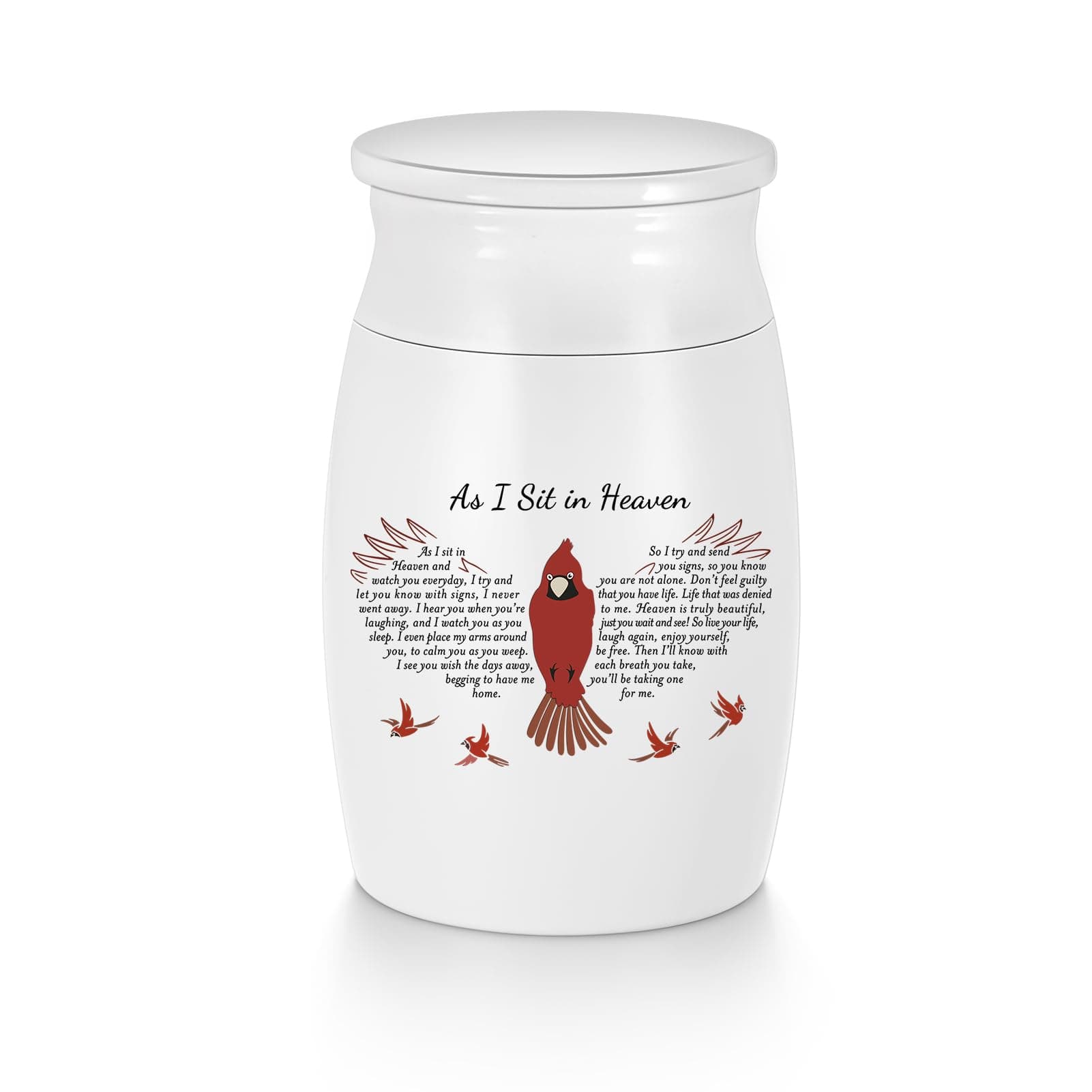 SOITIS Small Urns for Human Ashes Aluminium Mini Keepsake Urn Red Bird Small Cremation Urns for Ashes Memorial Ashes Keepsake- As I Sit in Heaven