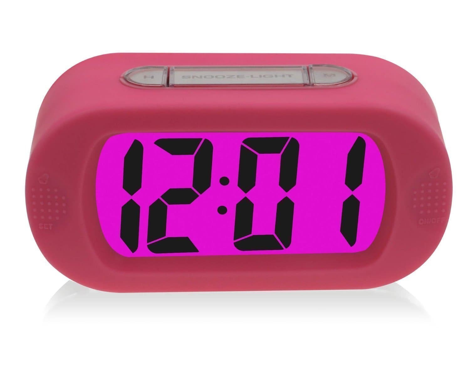 DRFUNDA Smart Simple Silent LCD Digital Large Screen Alarm Clock Snooze/Light with Silicone Protective Cover (Pink)