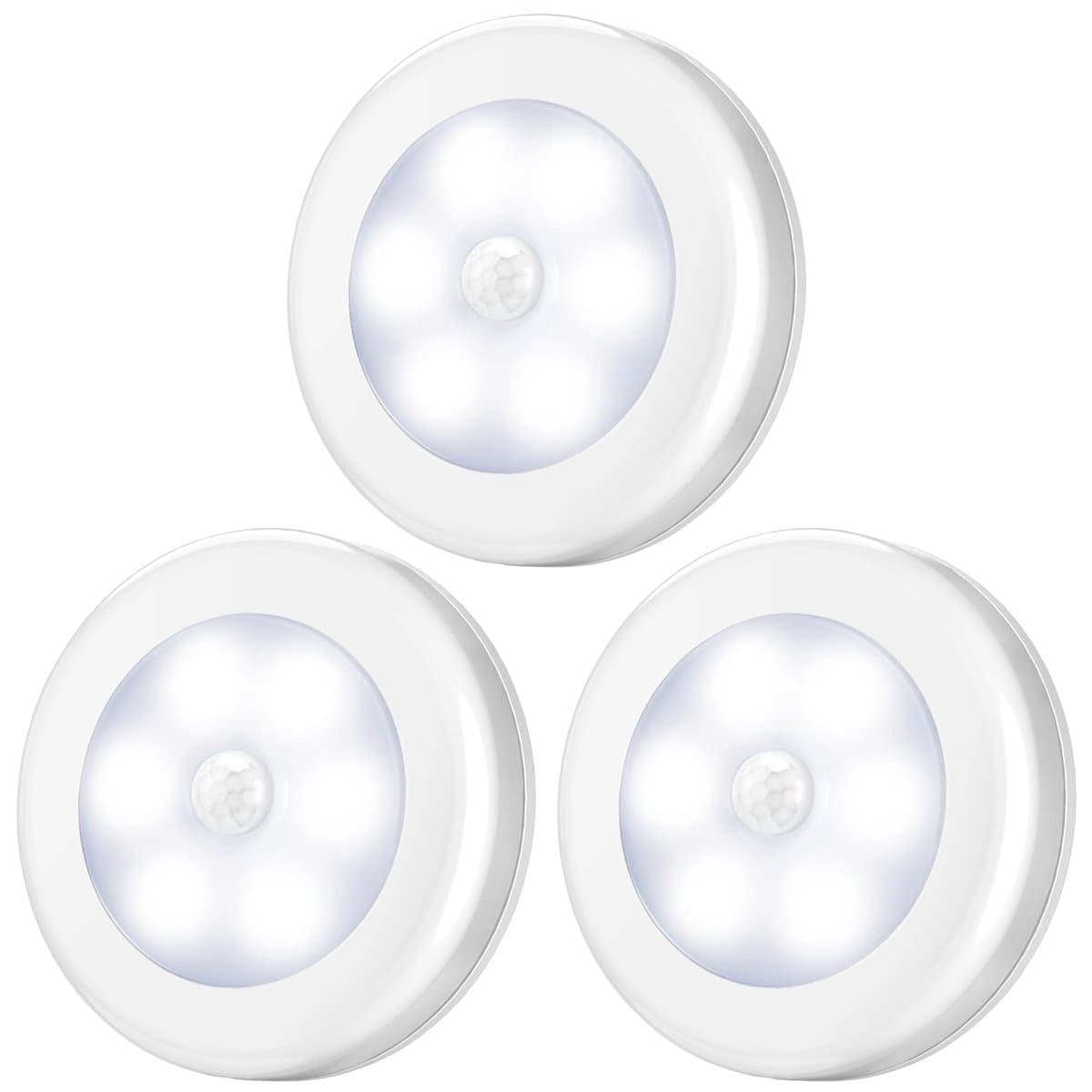 AMIR Motion Sensor Lights, Battery-Powered LED Night Lights, Stick-Anywhere Closet Lights Stair Lights, Wall Lights for Hallway, Bathroom, Bedroom, Kitchen etc. (White - Pack of 3)