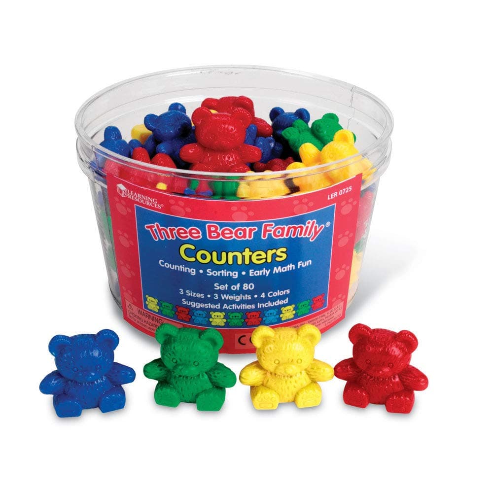 The Original Three Bear Family Basic Four Colour Counter Set (Set of 80) Compare Bears Maths Counters, Classroom Supplies to Learn Counting, Sorting, Size-grading & Mass Comparison
