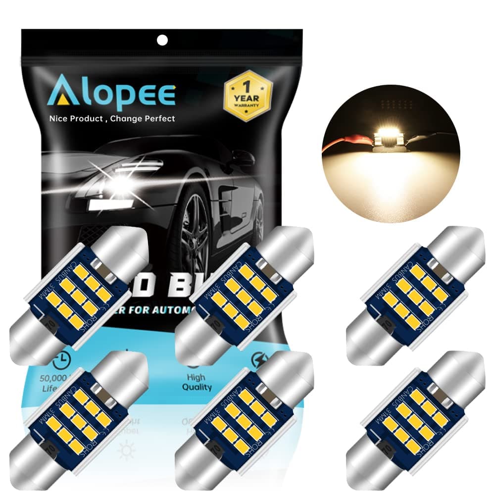 DE3175 Led Bulb Warm White 3000K 1.22 inch 31mm Festoon Led Bulb Non-Polarity Error Free Replacement for Dome Light Map Door Trunk License Plate Light, Pack of 6, DC 9-28V