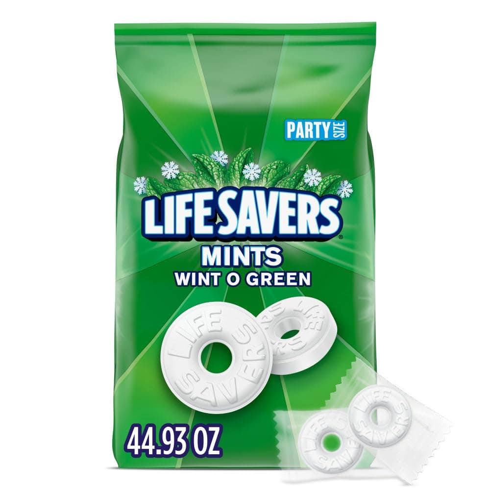 LIFE SAVERS Wint-O-Green Summer Candy Individually Wrapped Hard Mints, Party Size, 2.8 LB Bulk Bag