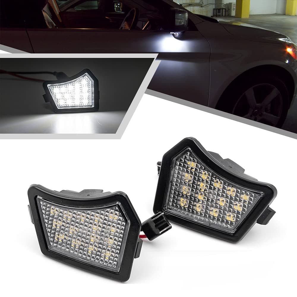 2Pcs White LED Under Side Mirror Puddle Light Lamp for Volvo S60 S 80 V70 Jaguar XF XK XFR XE-Type XJ-Type Xenon White