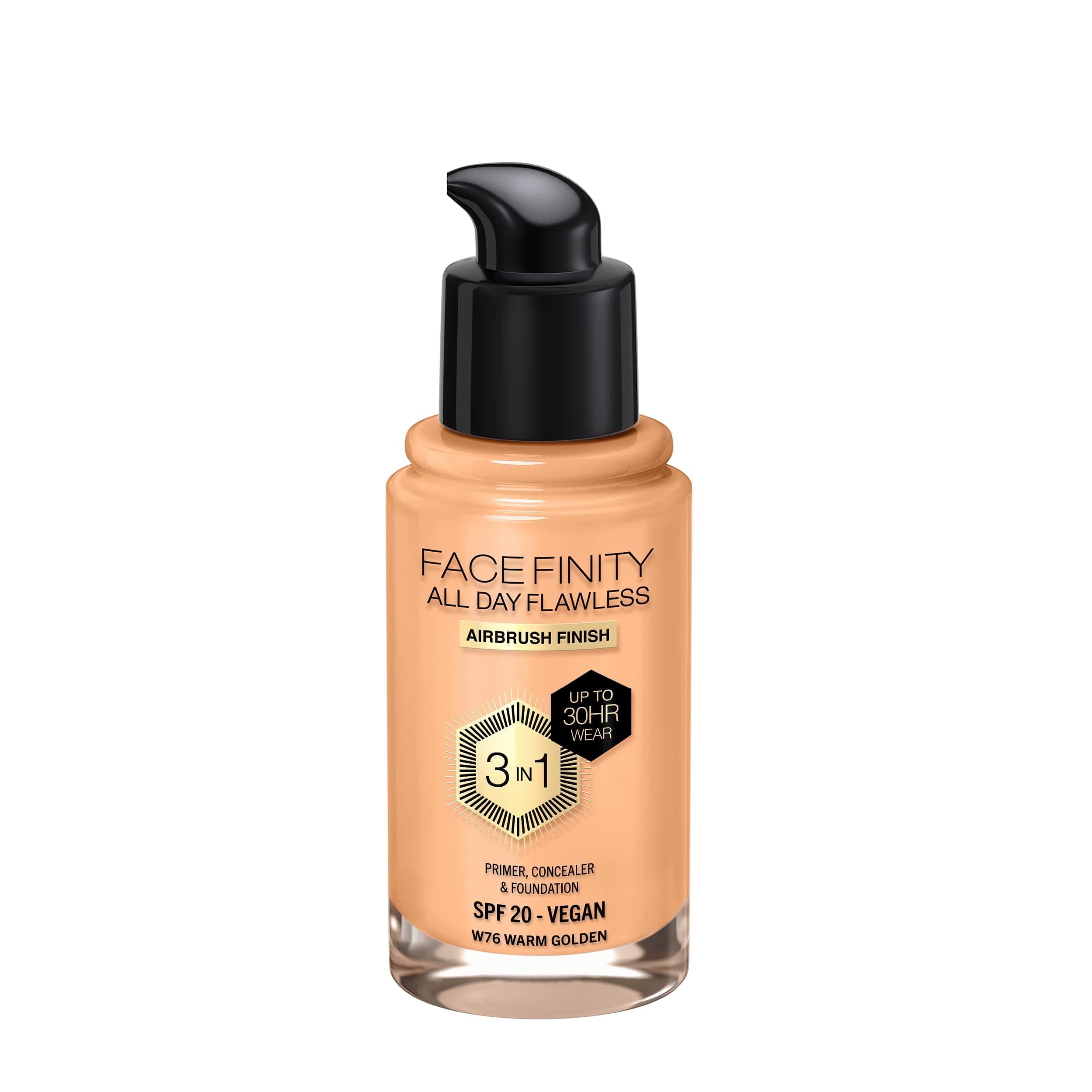 Max FactorFacefinity All Day Flawless 3 In 1 Liquid Foundation, Shade 76 Warm Golden, 76 Warm Golden, 30 ml Matte Finish