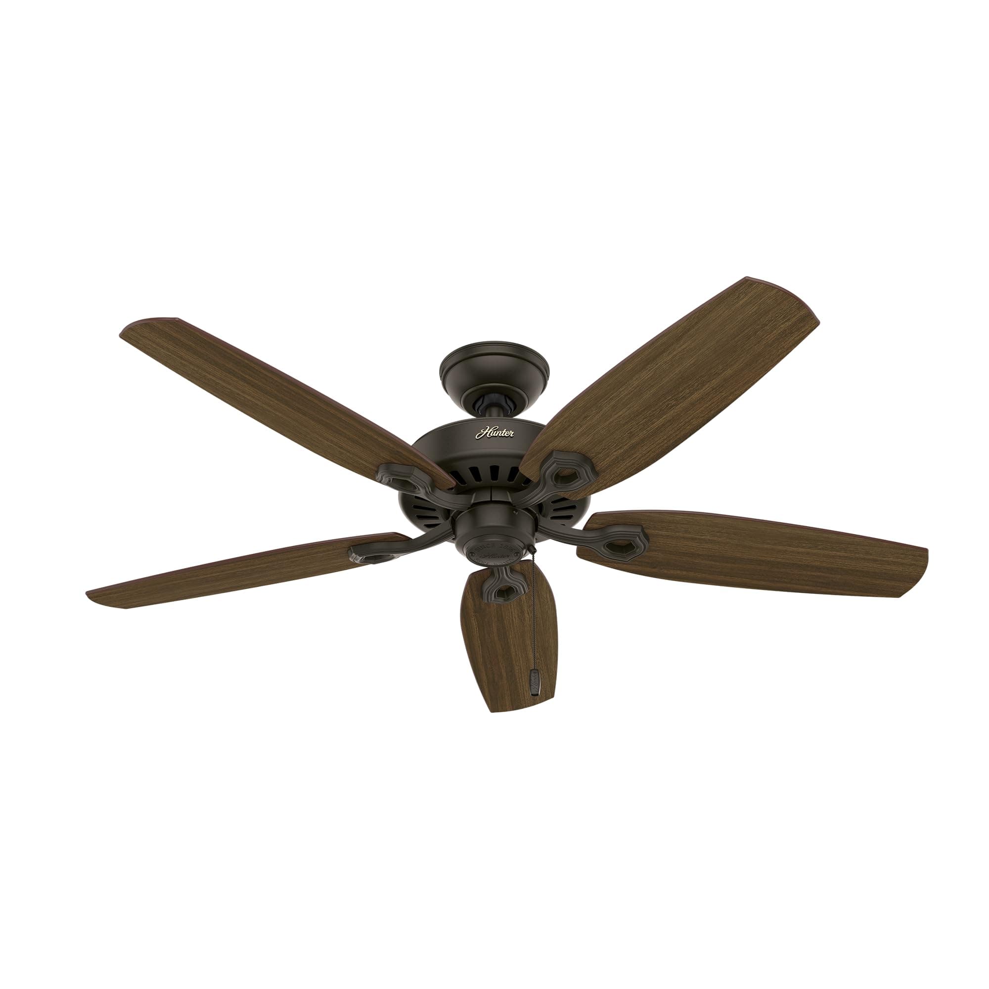 52 inch Indoor Ceiling Fan No Light with Pull Chain - Bronze Ceiling Fan without Light, Standard Mount, 5 Blades, For Bedroom, Living Room, or Kitchen - Builder Elite 53242, New Bronze