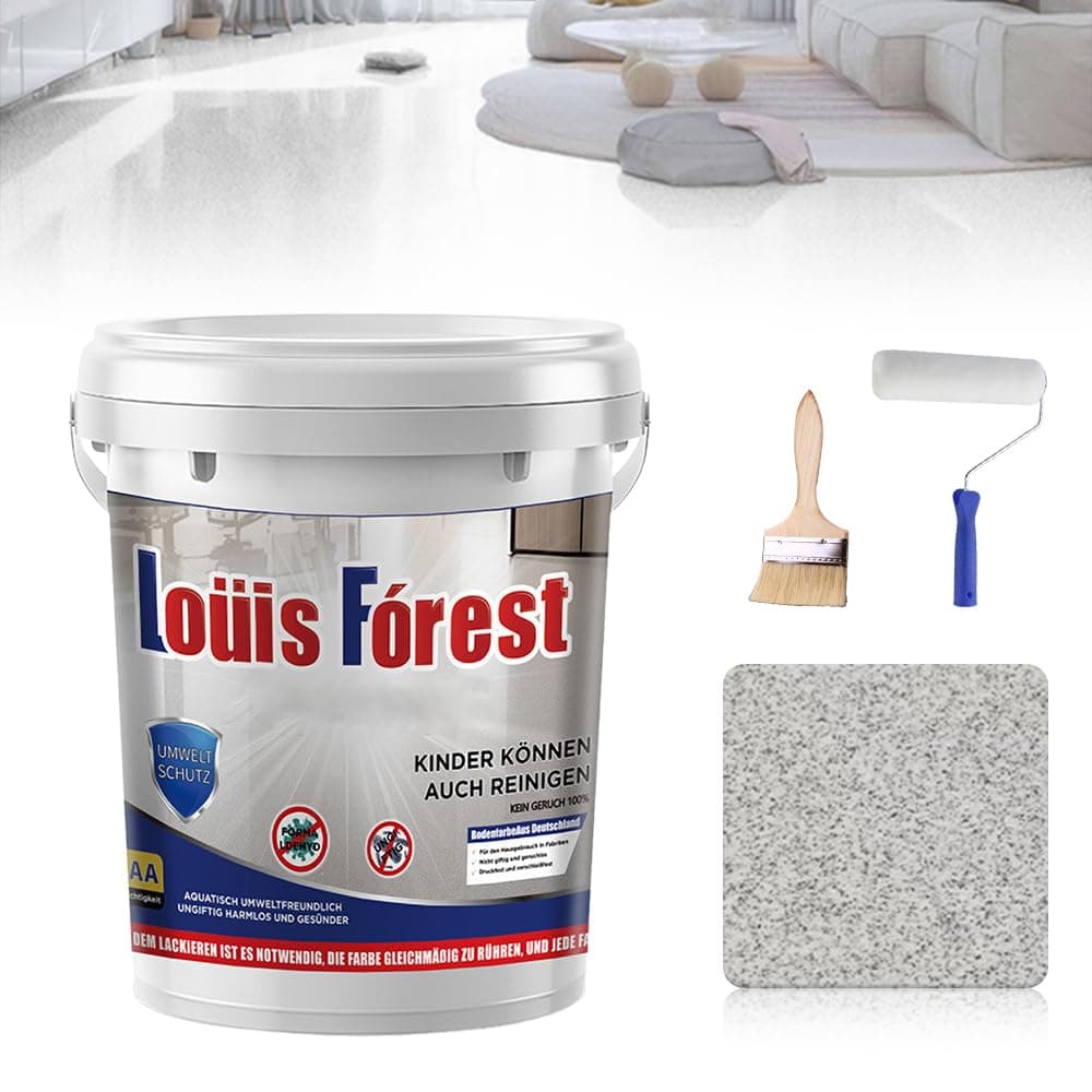 Louis Forest Epoxy Floor Paint, High-Gloss Marble Effect Epoxy Floor Coating, Waterproof Water-Based, for Concrete and Garage Interior or Exterior (Light Gray)