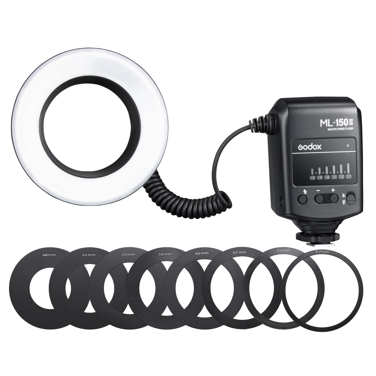 Godox ML-150II Macro Ring Flash Light GN12 with 8 Lens Adapter Rings for Canon Nikon Pentax Olympus DSLR Cameras