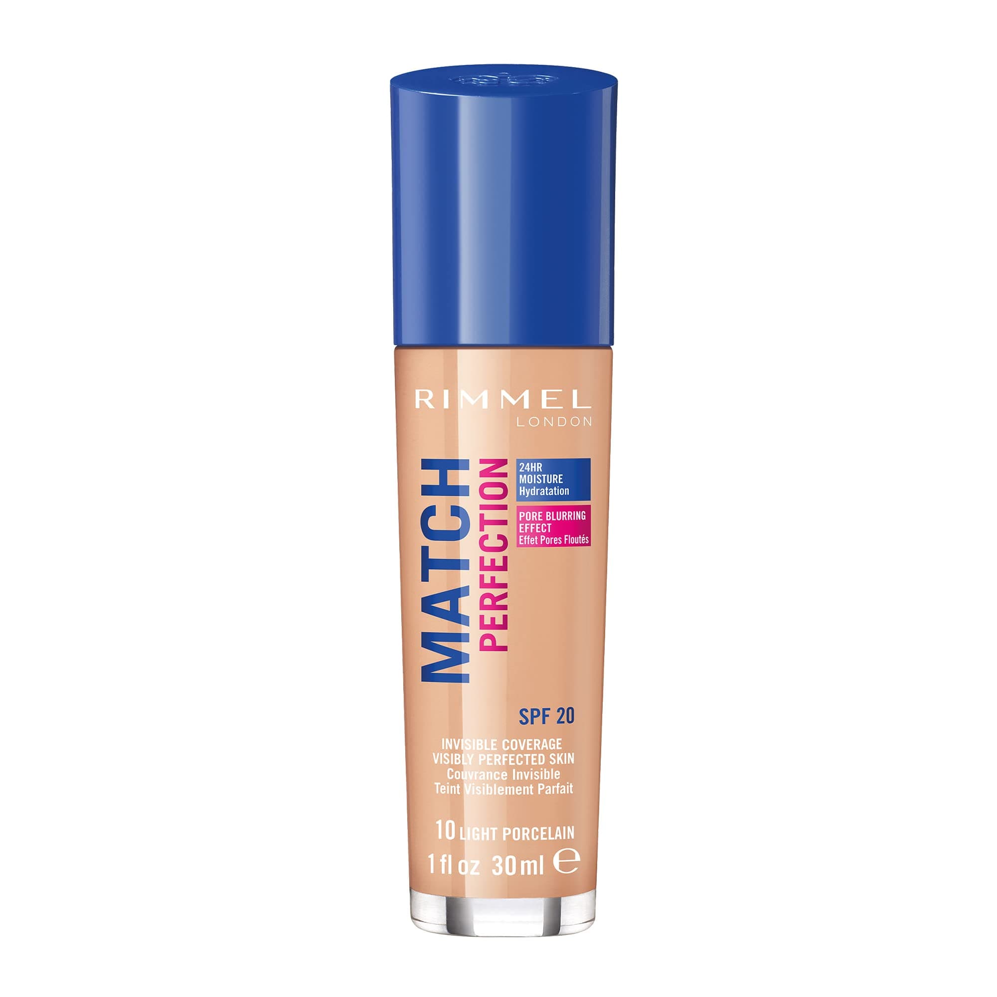 Match Perfection Foundation 010 Light Porcelain, Medium Coverage, 24hr Hydration, No Caking or Creasing, Lightweight, Reduces Imperfections, Invisible Coverage, SPF20, Cruelty Free