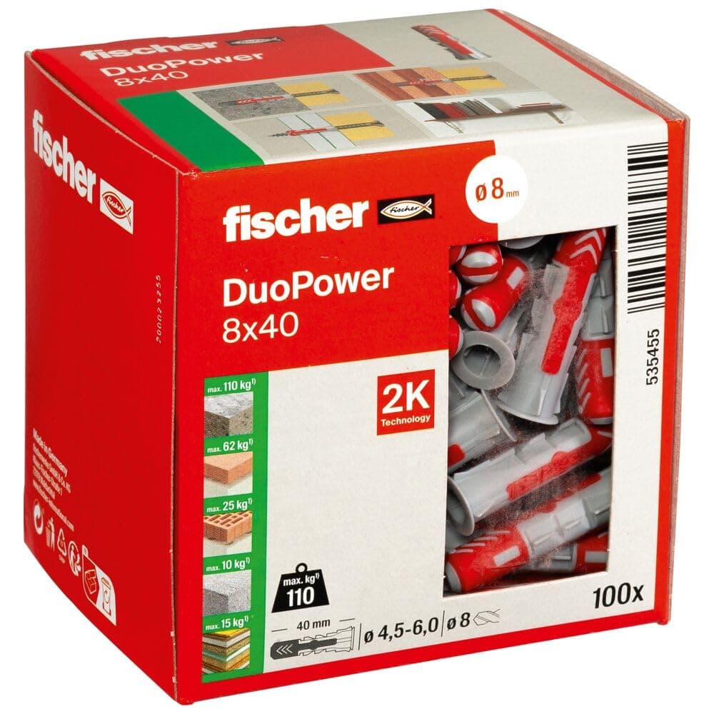 fischer Wallplug, Red/Grey, 8 mm