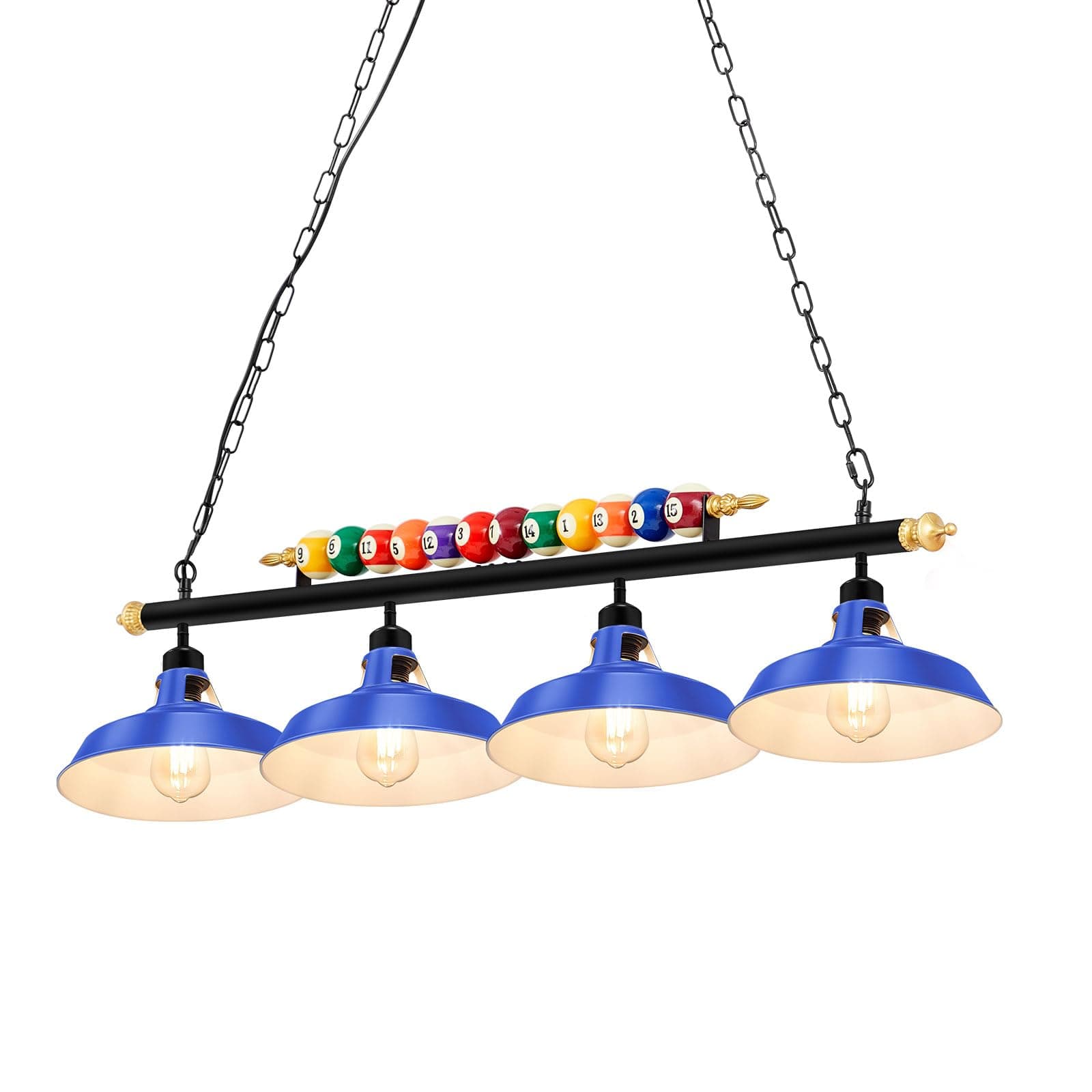 Adjustable 4 Light Pool Table Lights for 7'-8' Billiard Light Hanging Pool Table Fixture Lighting Pendant Lamp with Metal Shades for Game Rooms (Bulb Not Included)(Blue)