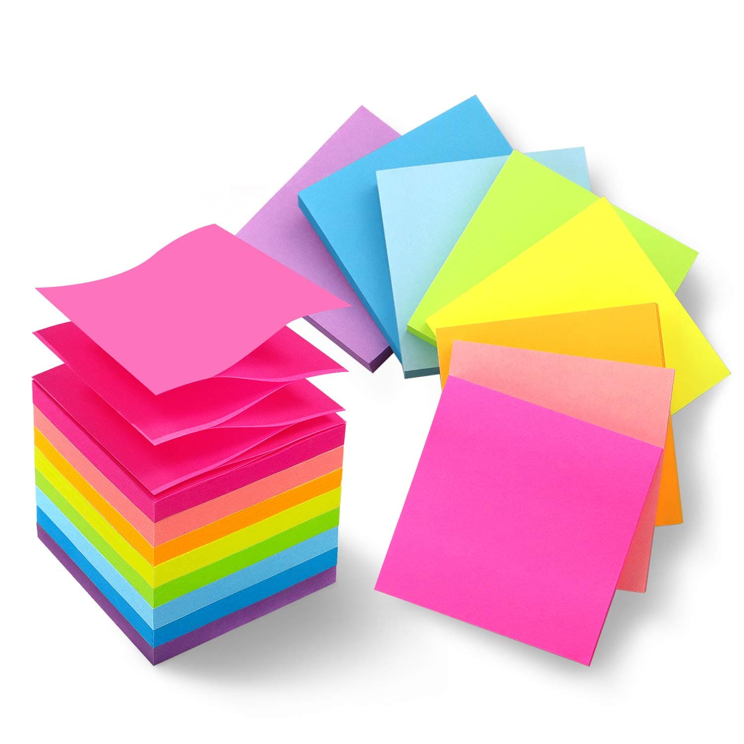 - 8 Pads Pop Up Sticky Notes 3x3 Refills Bright Colors Self-Stick Notes Pads Super Adhesive Sticky Notes Great Value Pack