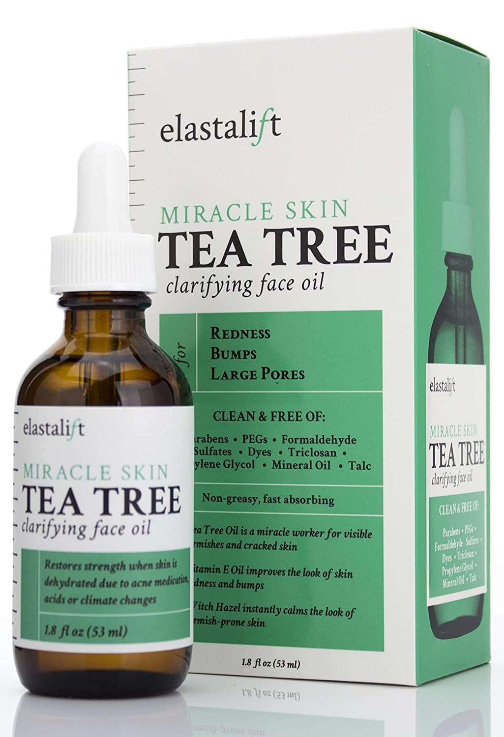 Elastalift (50ml) - 50ml Tea Tree Oil for face with Witch Hazel. Clarifying Tea Tree Face oil helps with Redness, Bumps, and Large Pores. (50ml)