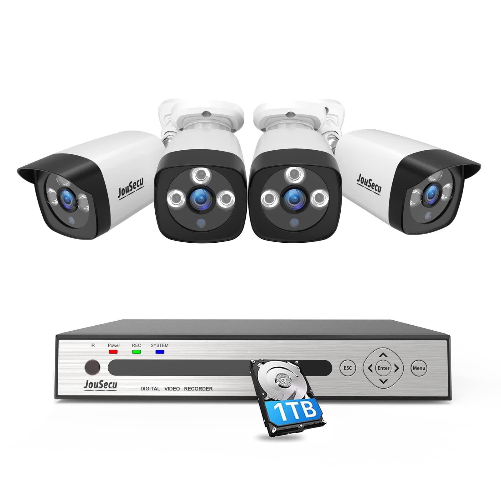 8CH Wired Security Camera System with 1TB Hard Drive, Upgrade 2MP CCTV DVR 8 Channel and 4 x 1080P Surveillance Bullet Cameras Outdoor Indoor with Night Vision, Weatherproof